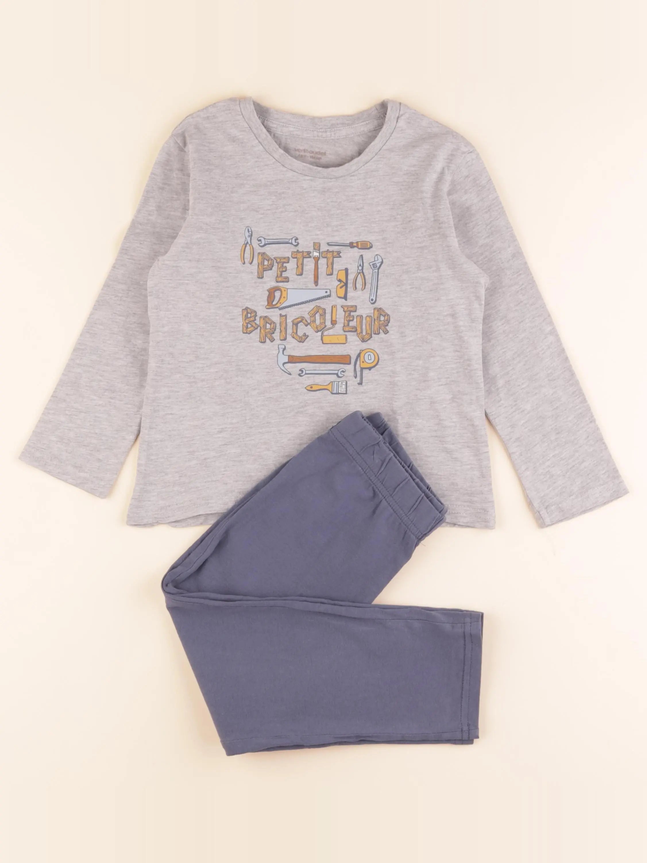 Vertbaudet - pyjama coton bleu, gris - 4 ans