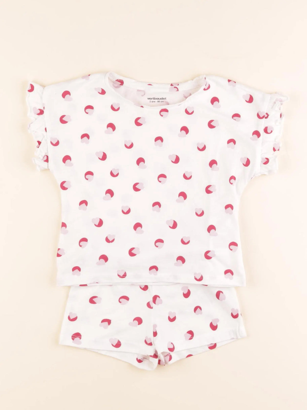 Okaidi - pyjama coton blanc, rose - 2 ans