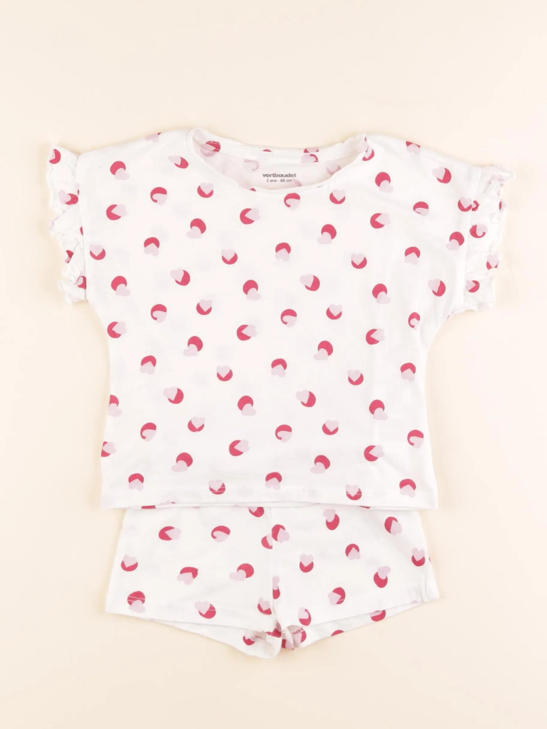Okaidi - pyjama coton blanc, rose - 2 ans