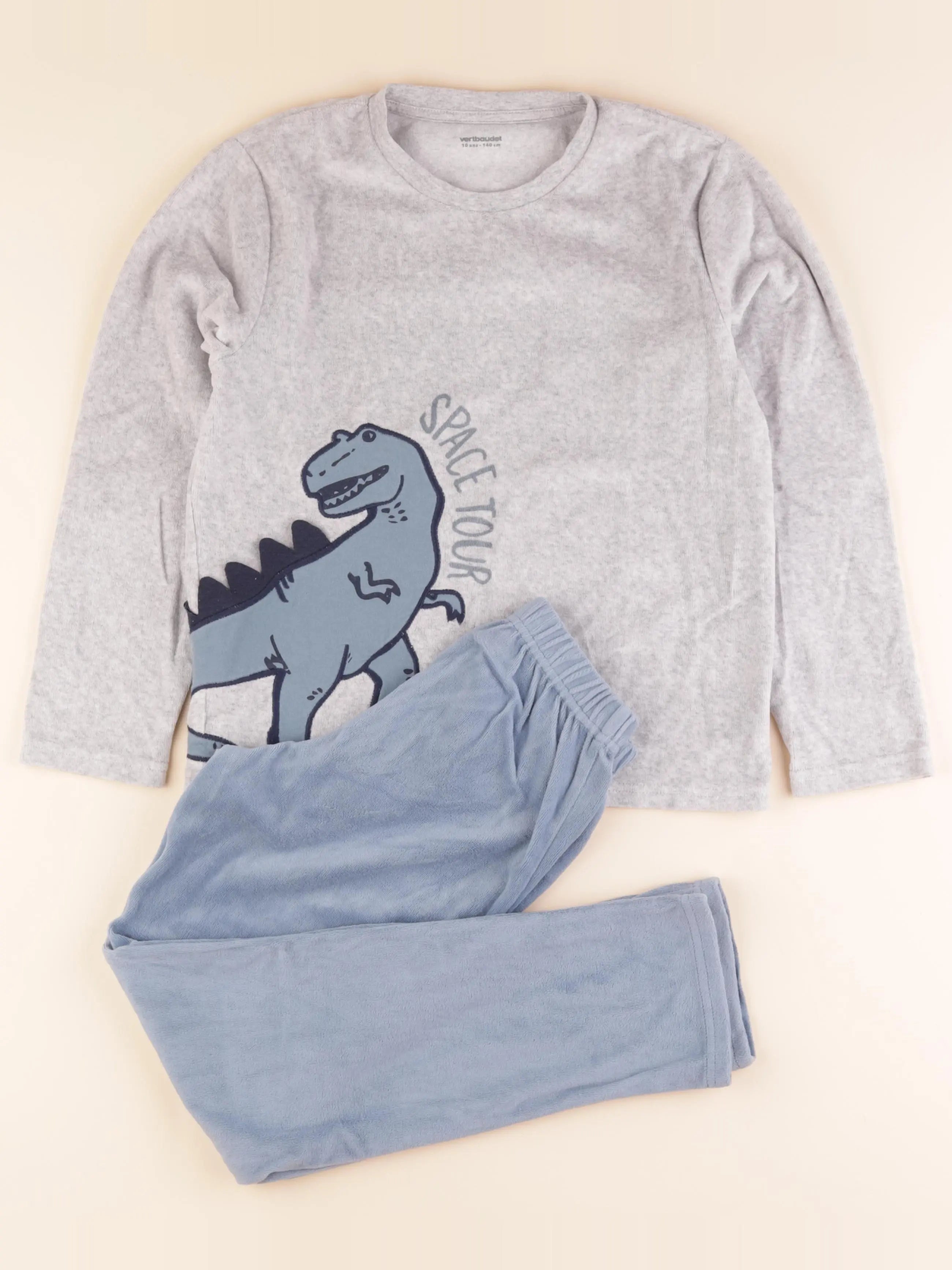 Vertbaudet - pyjama velours bleu, gris - 10 ans