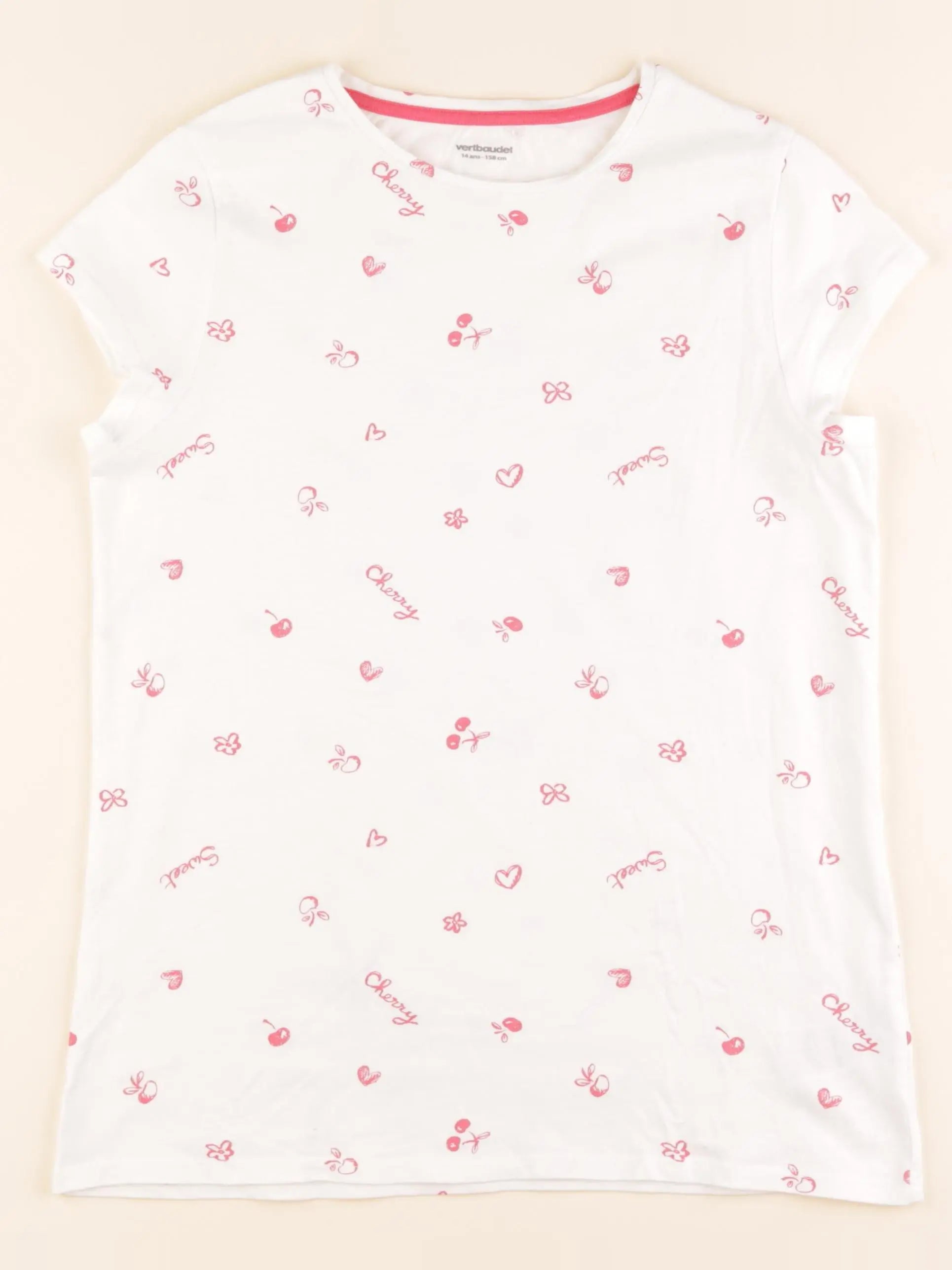 Vertbaudet - tee-shirt blanc, rose - 14 ans