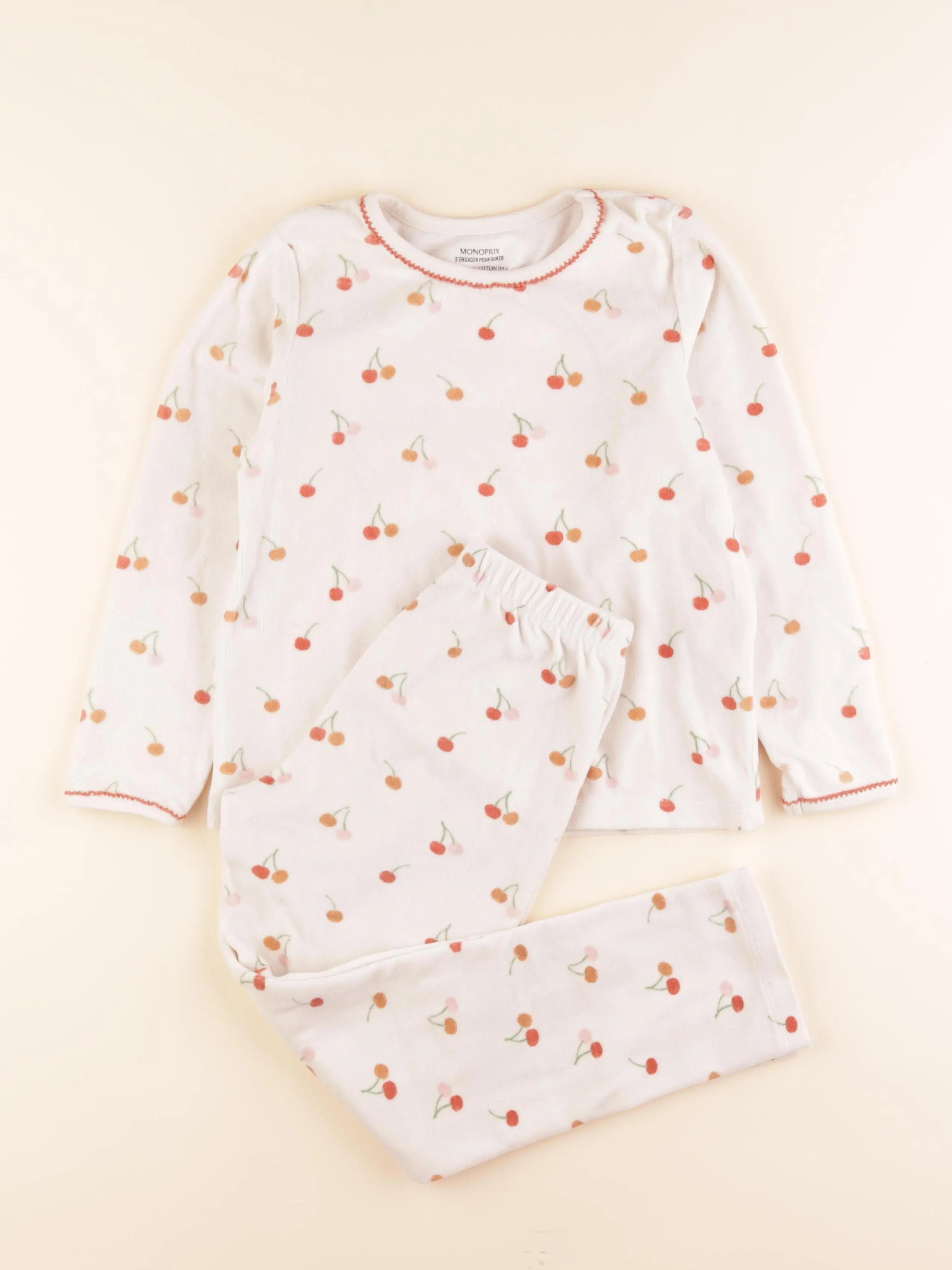 Monoprix - pyjama velours blanc, rose - 8 ans