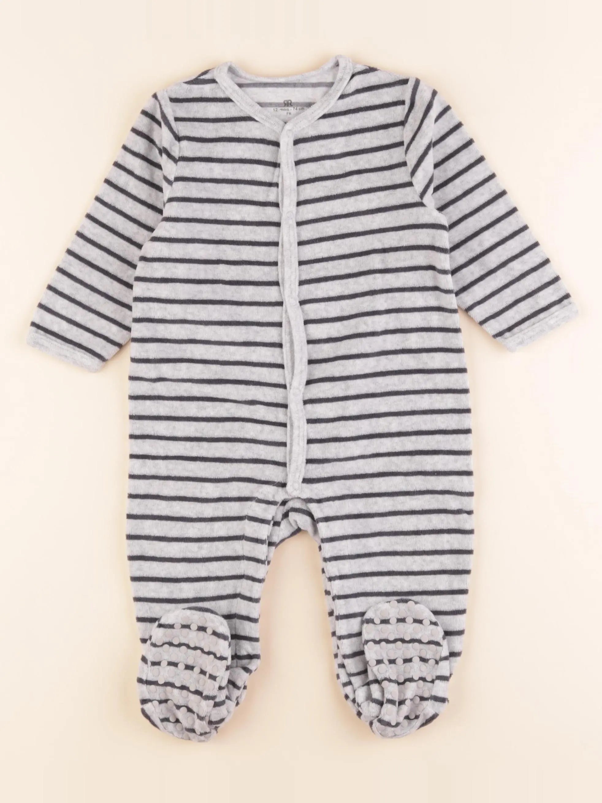 Boutchou - pyjama velours gris, bleu - 12 mois