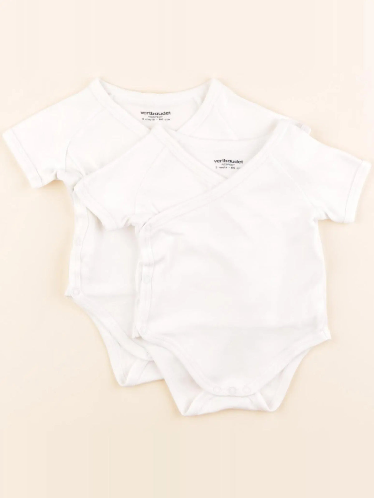 Vertbaudet - lot de 2 bodies en coton blanc - 3 mois