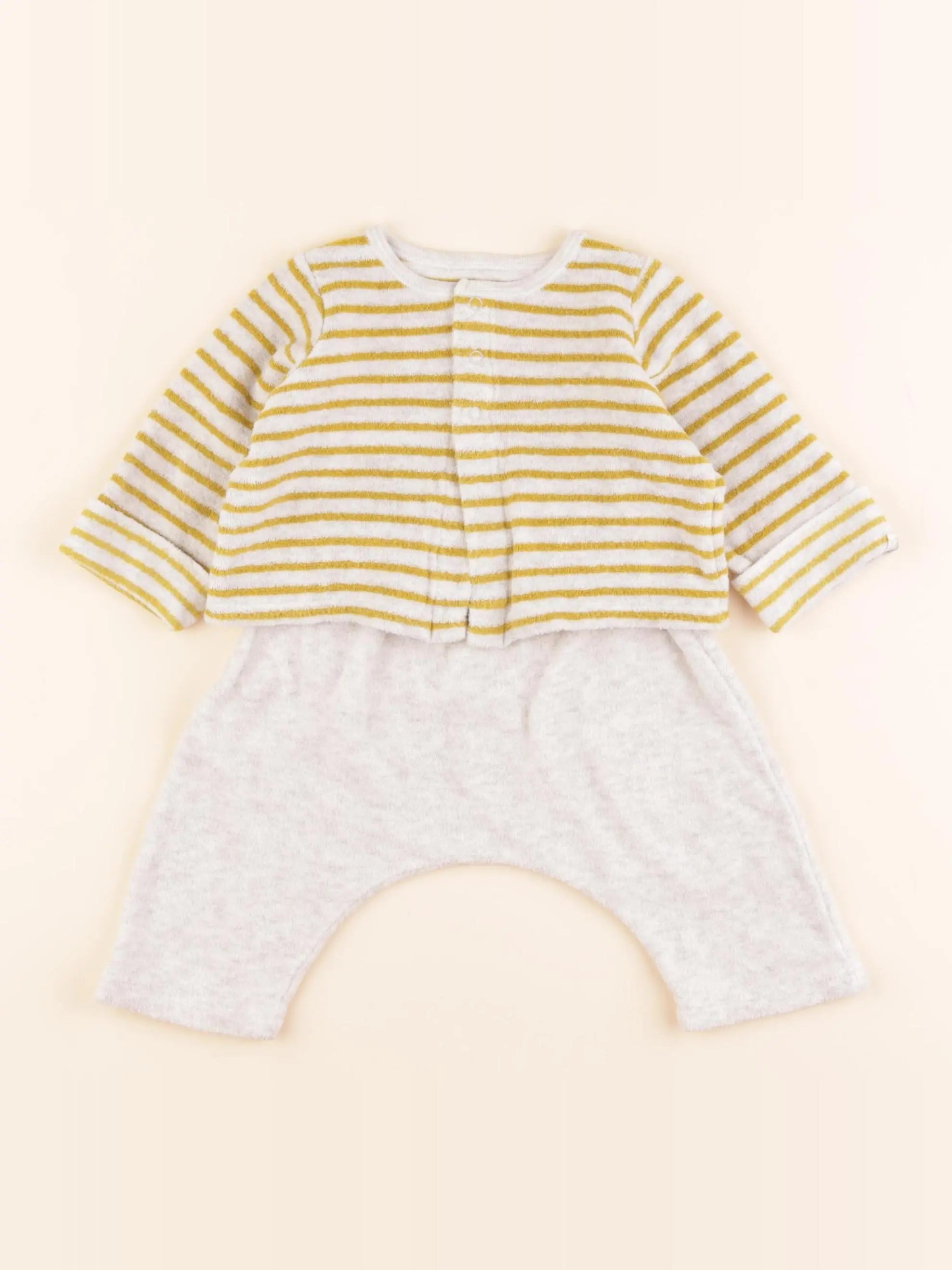 Petit Bateau - ensemble jaune, beige - 6 mois