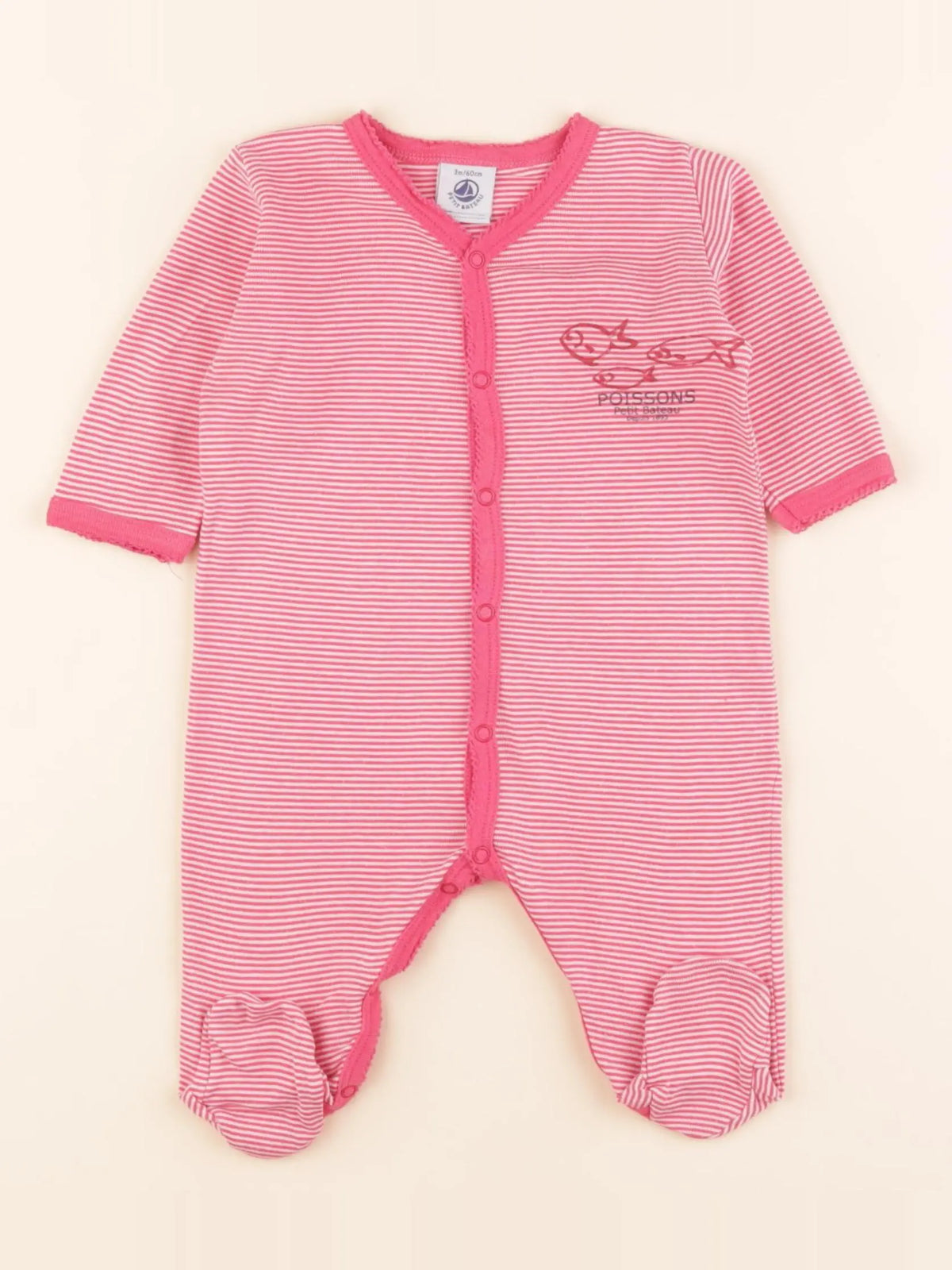 Petit Bateau - pyjama coton rose - 3 mois