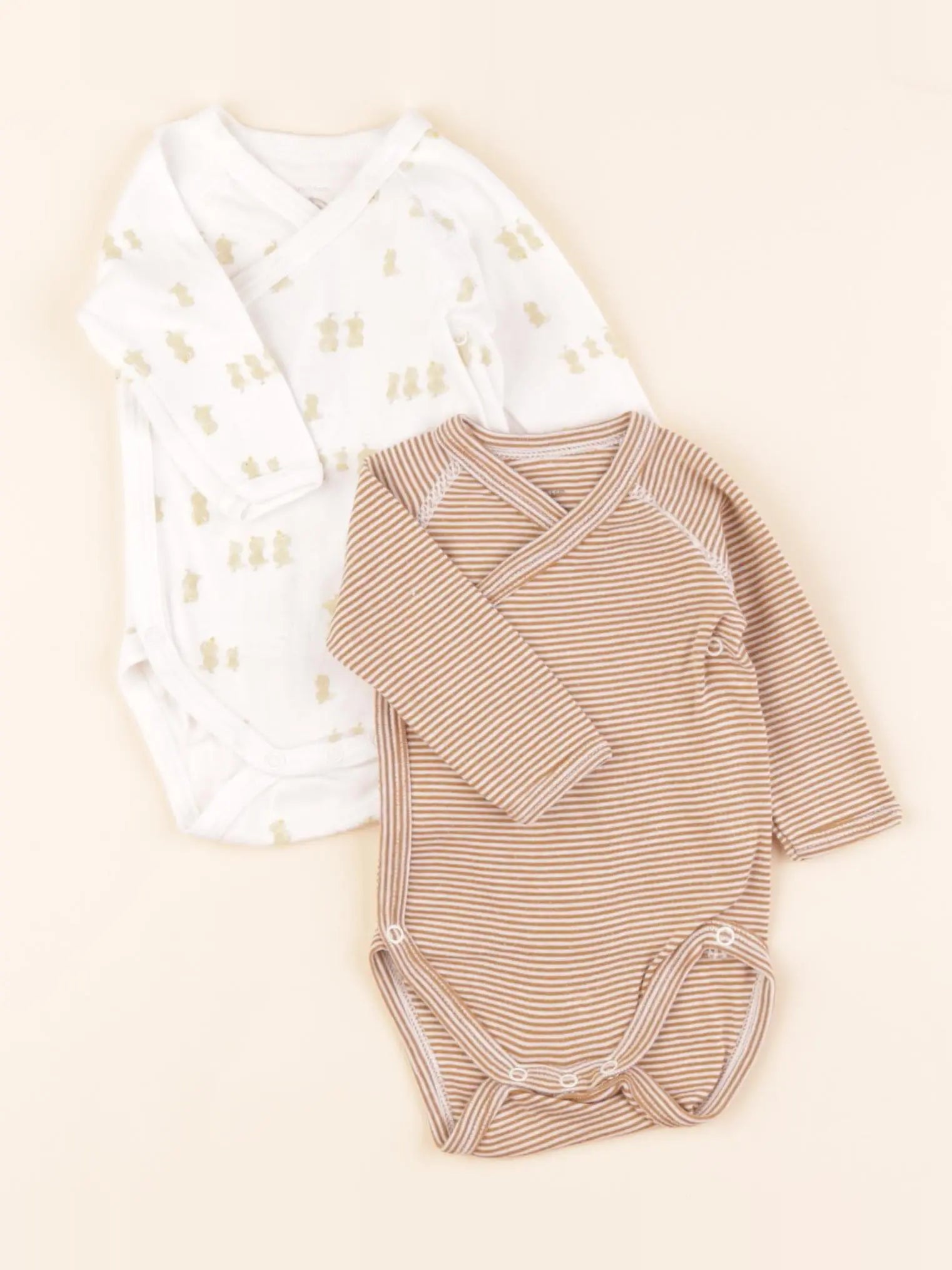 Petit Bateau - lot de 2 bodies en coton beige - 1 mois