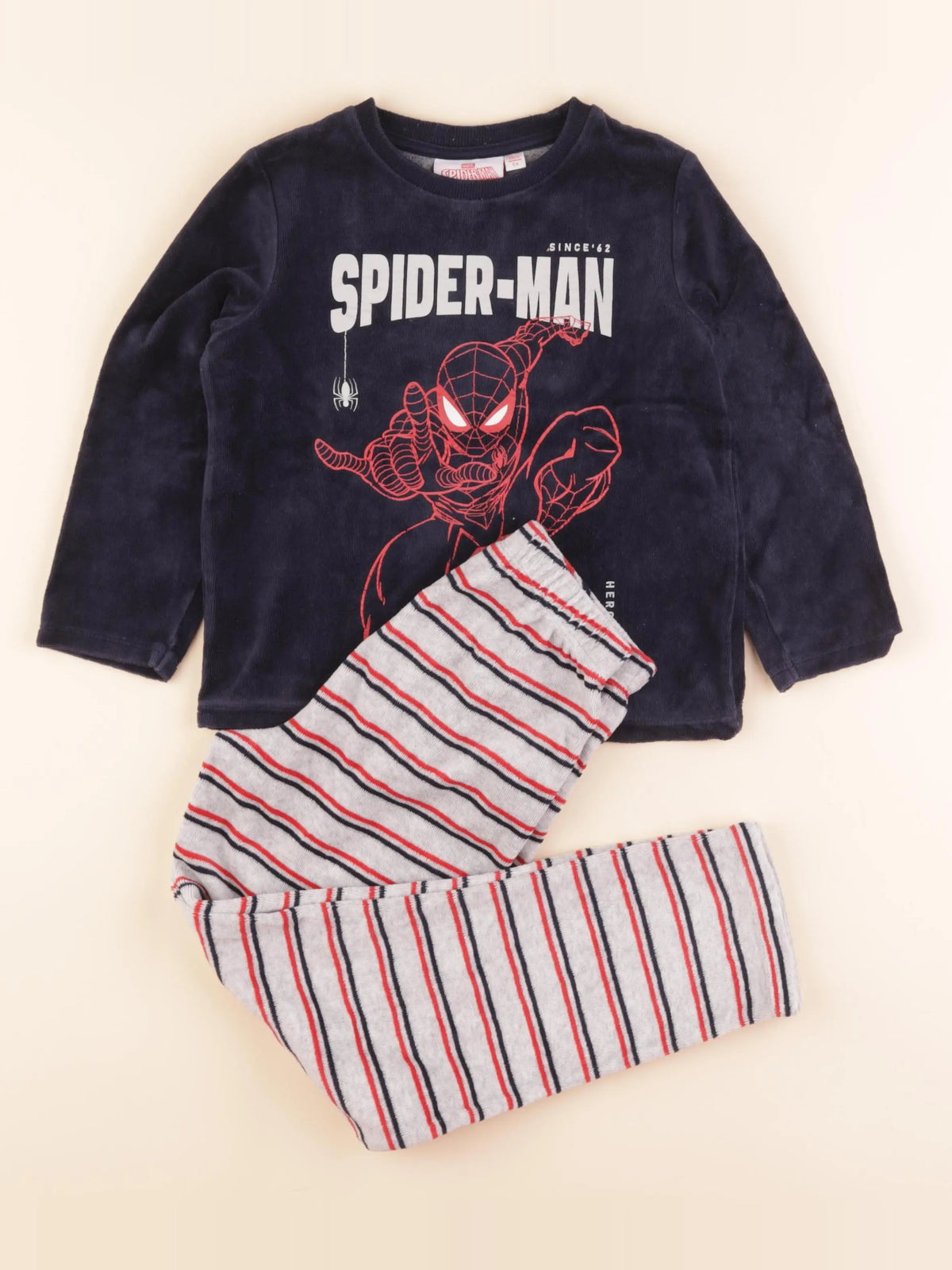 Vertbaudet - pyjama velours bleu, gris - 6 ans