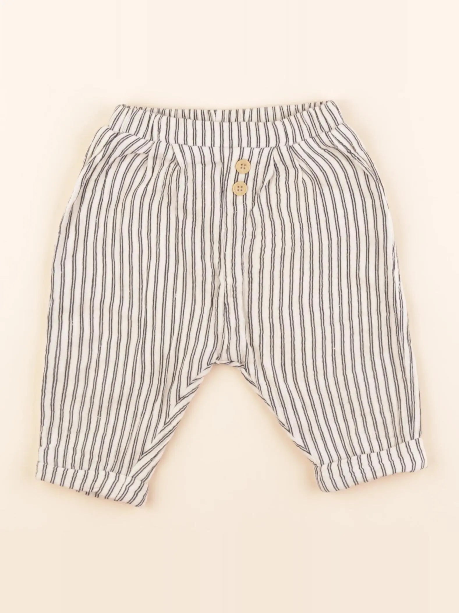 Vertbaudet - pantalon blanc, bleu - 9 mois
