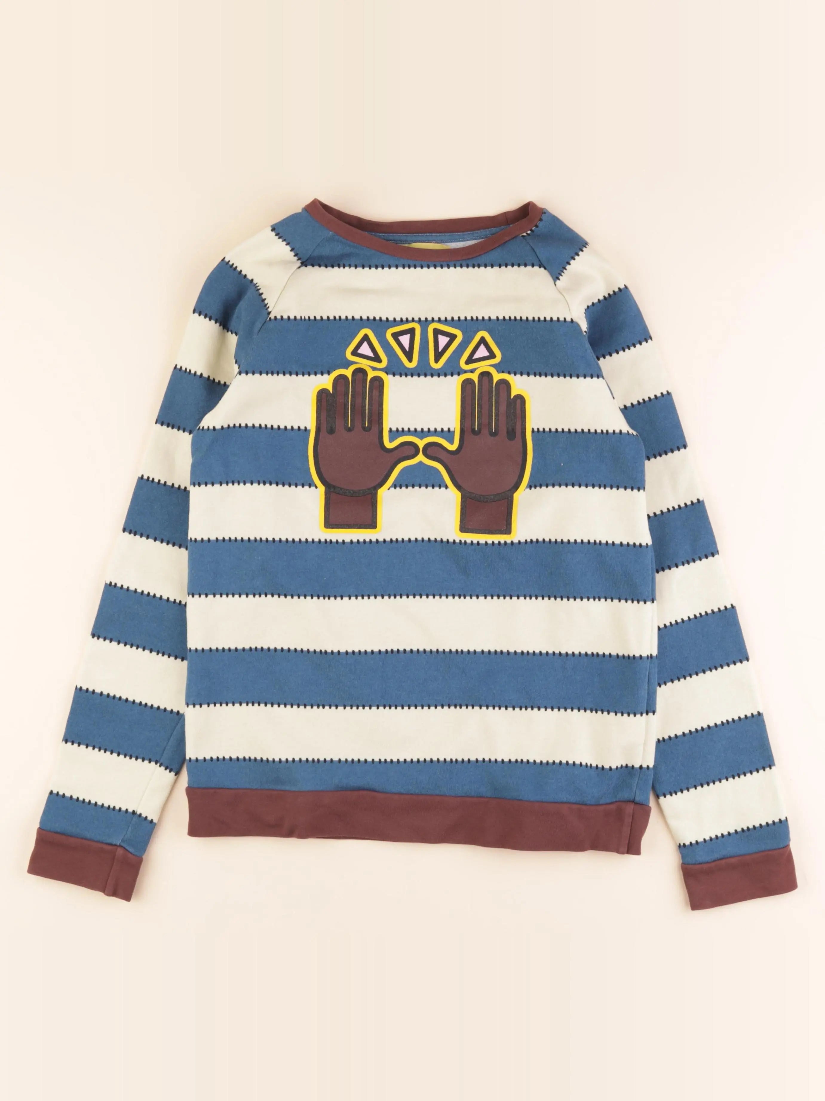 Monoprix - sweat bleu, beige - 12/14 ans