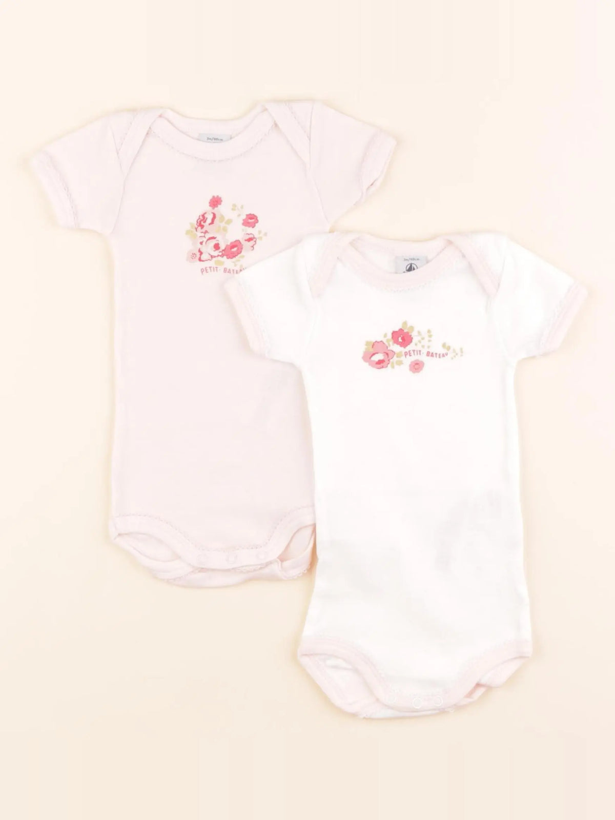 Petit Bateau - lot de 2 bodies en coton blanc, rose - 3 mois