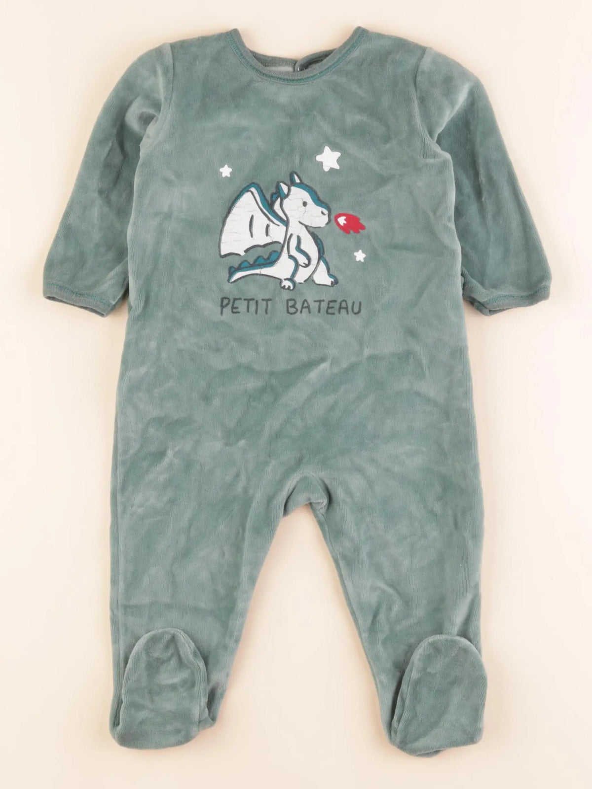 Petit Bateau - pyjama velours vert - 12 mois