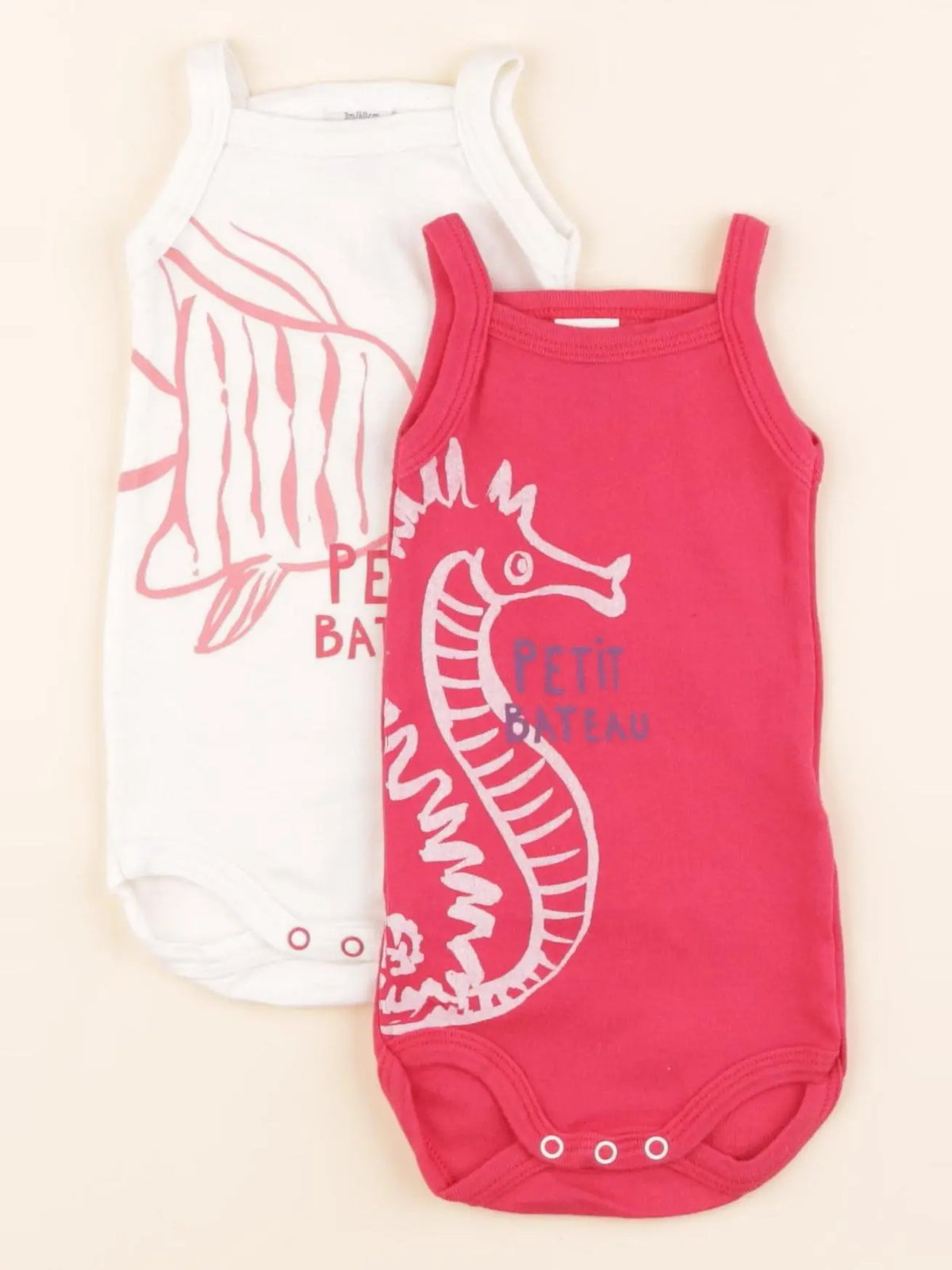 Petit Bateau - lot de 2 bodies en coton rose, blanc - 3 mois