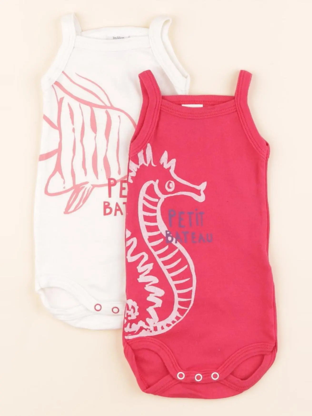 Petit Bateau - lot de 2 bodies en coton rose, blanc - 3 mois