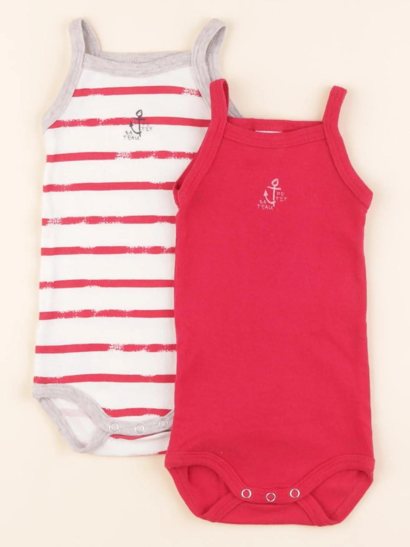 Petit Bateau - lot de 2 bodies en coton rose, gris - 3 mois