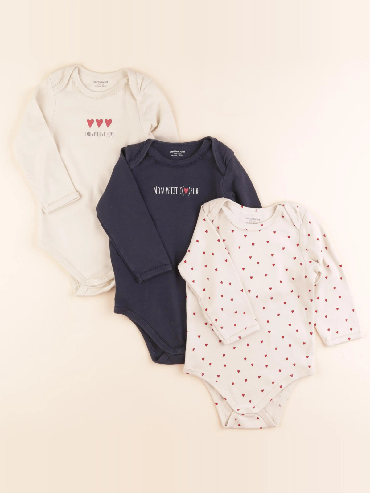 Vertbaudet - lot de 3 bodies en coton multicolore - 24 mois