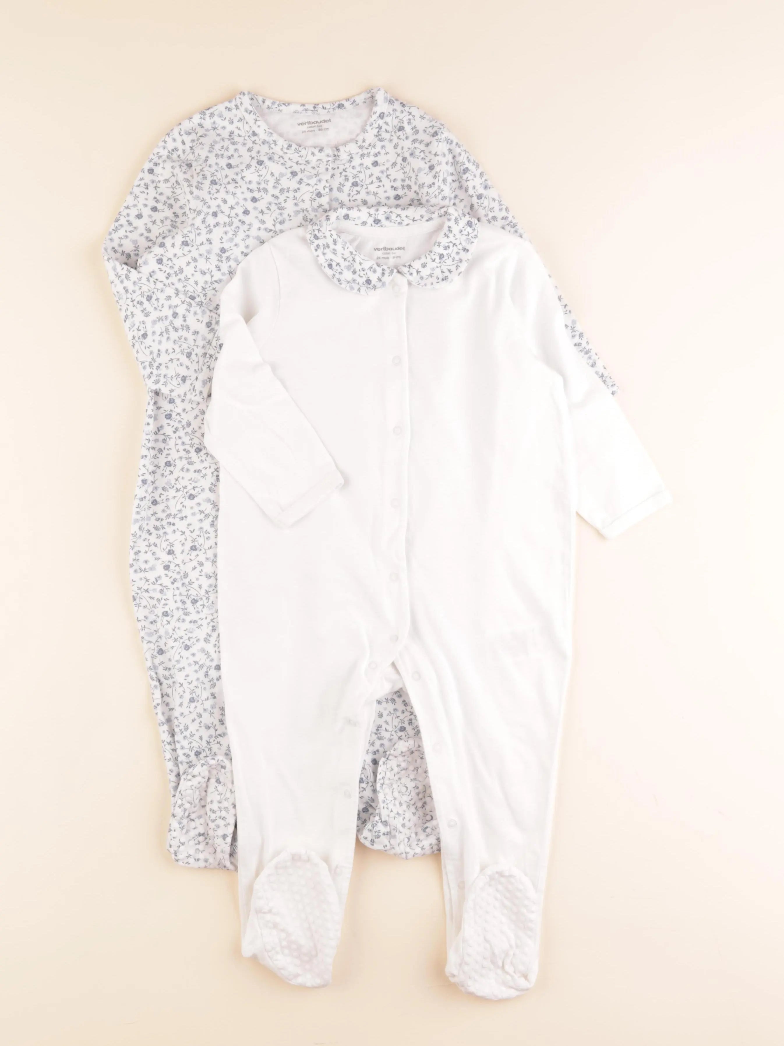 Vertbaudet - pyjama coton bleu, blanc - 24 mois