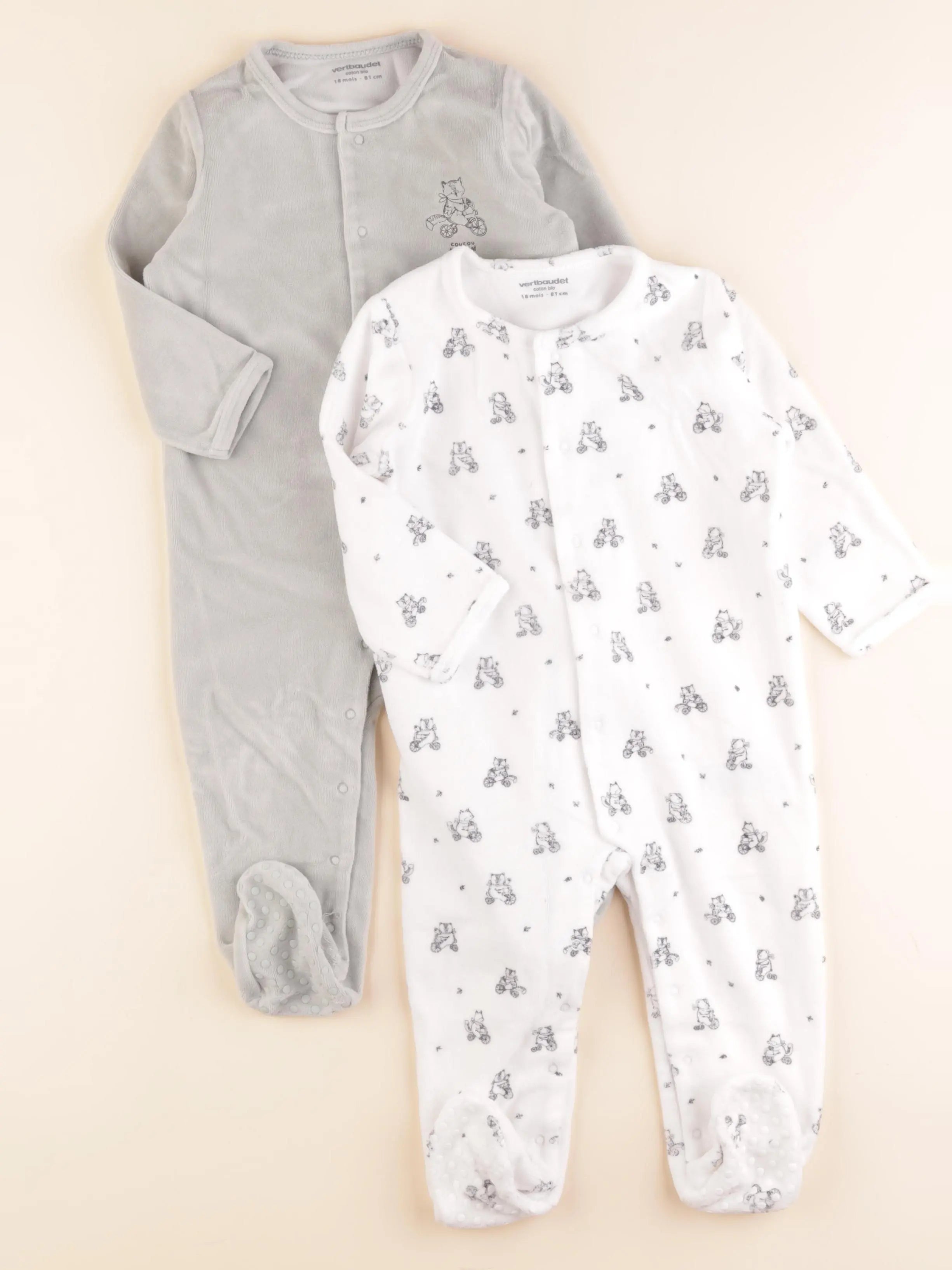 Vertbaudet - lot de 2 pyjamas velours multicolore - 18 mois