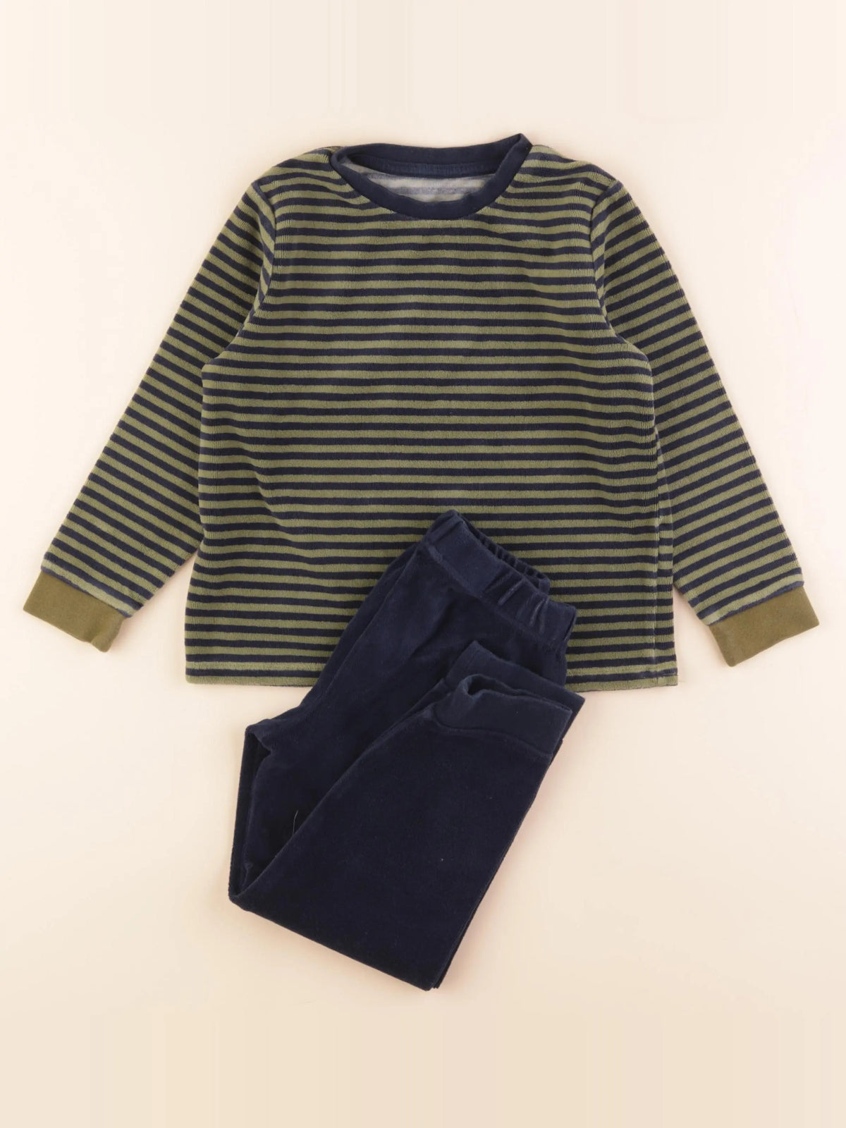 Vertbaudet - pyjama velours vert, bleu - 5 ans