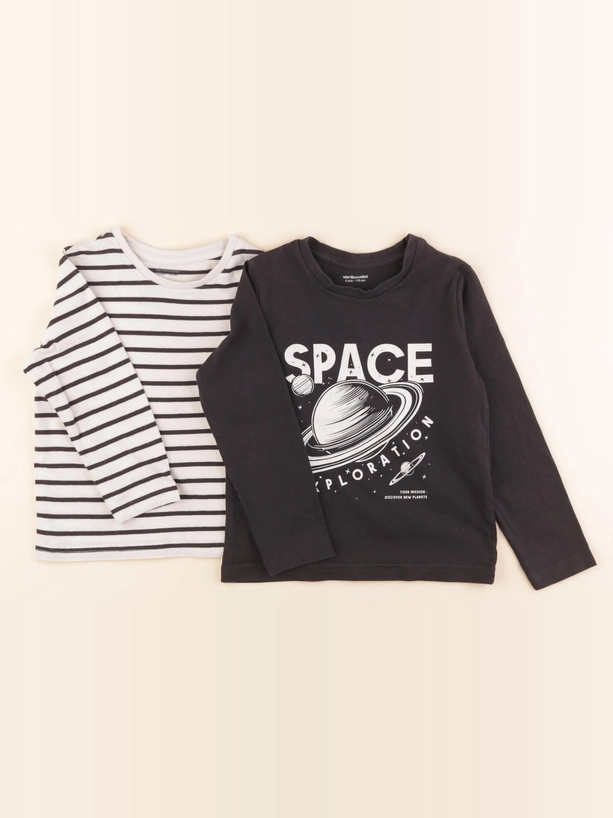 Vertbaudet - lot de 2 tee-shirts noir, blanc - 5 ans