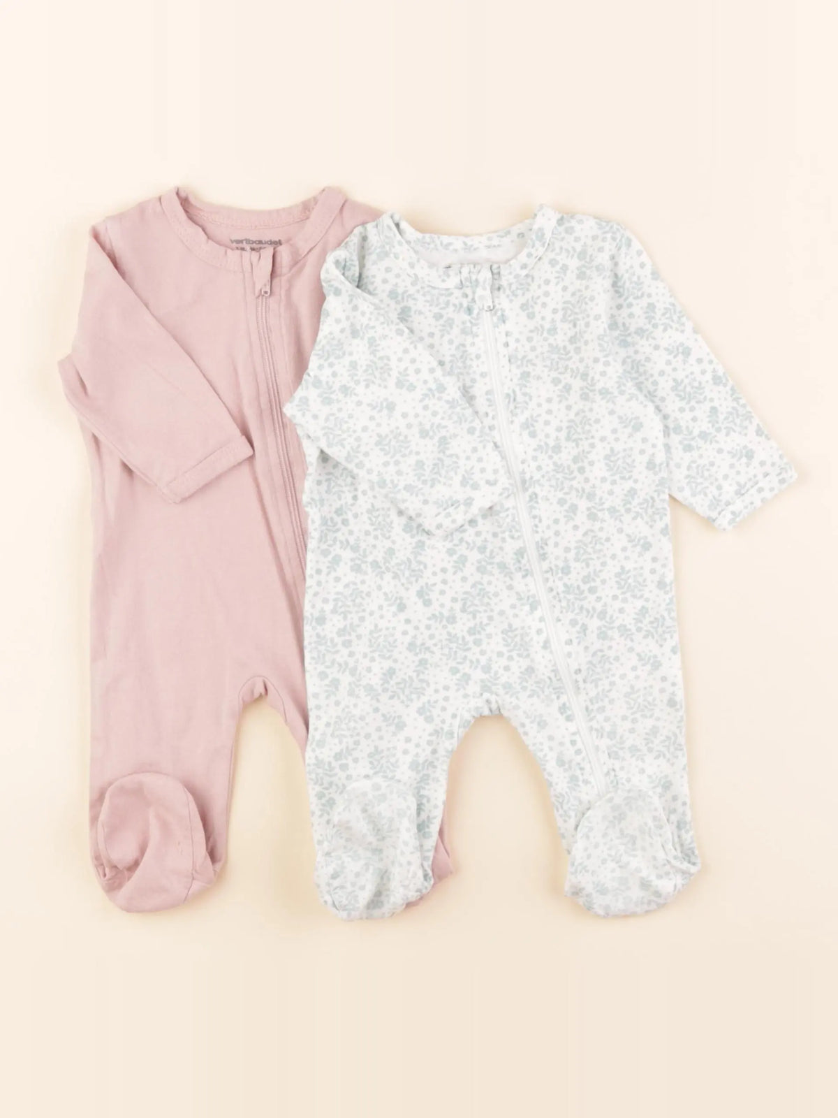 Vertbaudet - lot de 2 pyjamas coton rose, vert - 1 mois