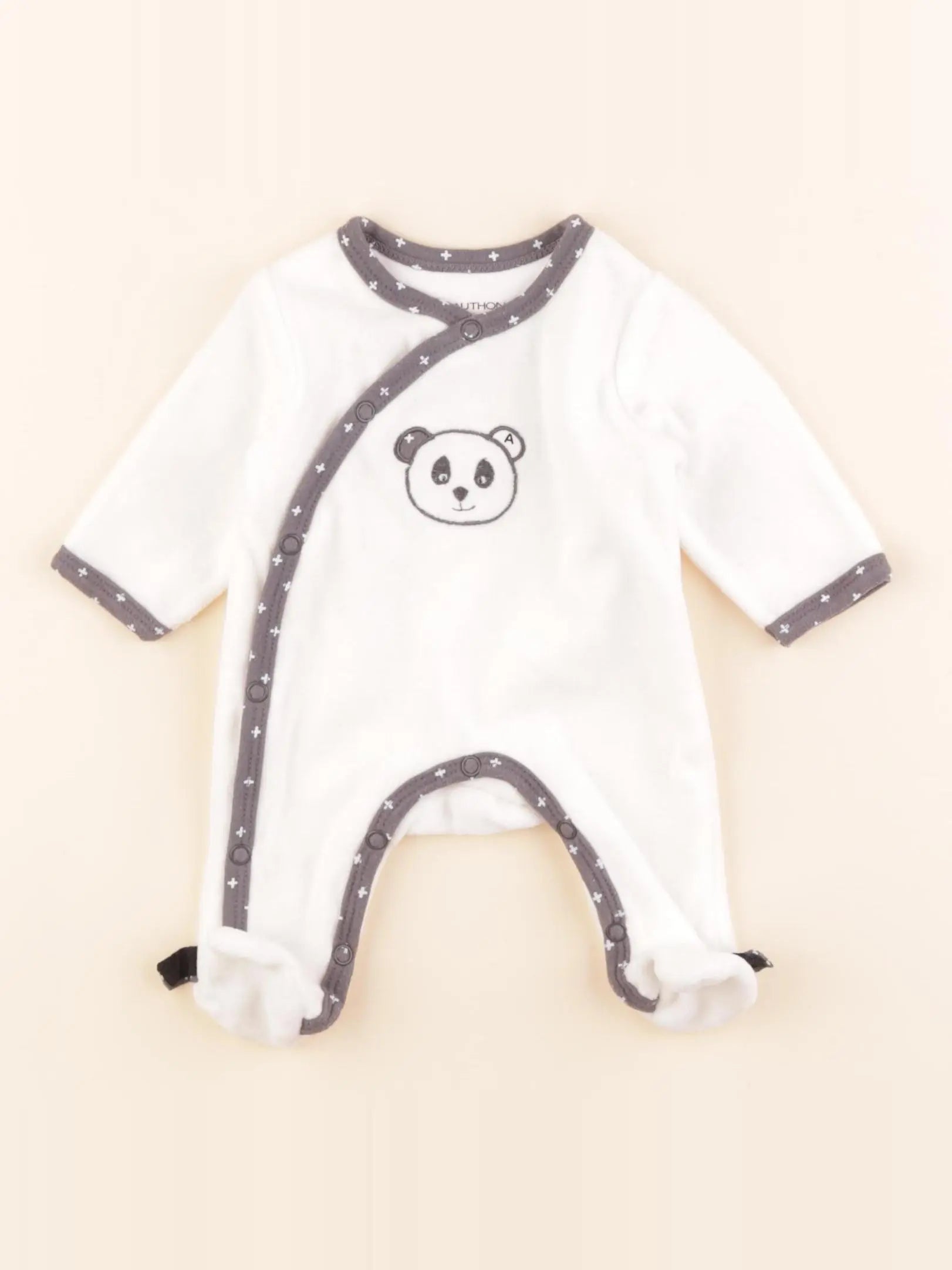 Sauthon - pyjama velours blanc, gris - 0 mois