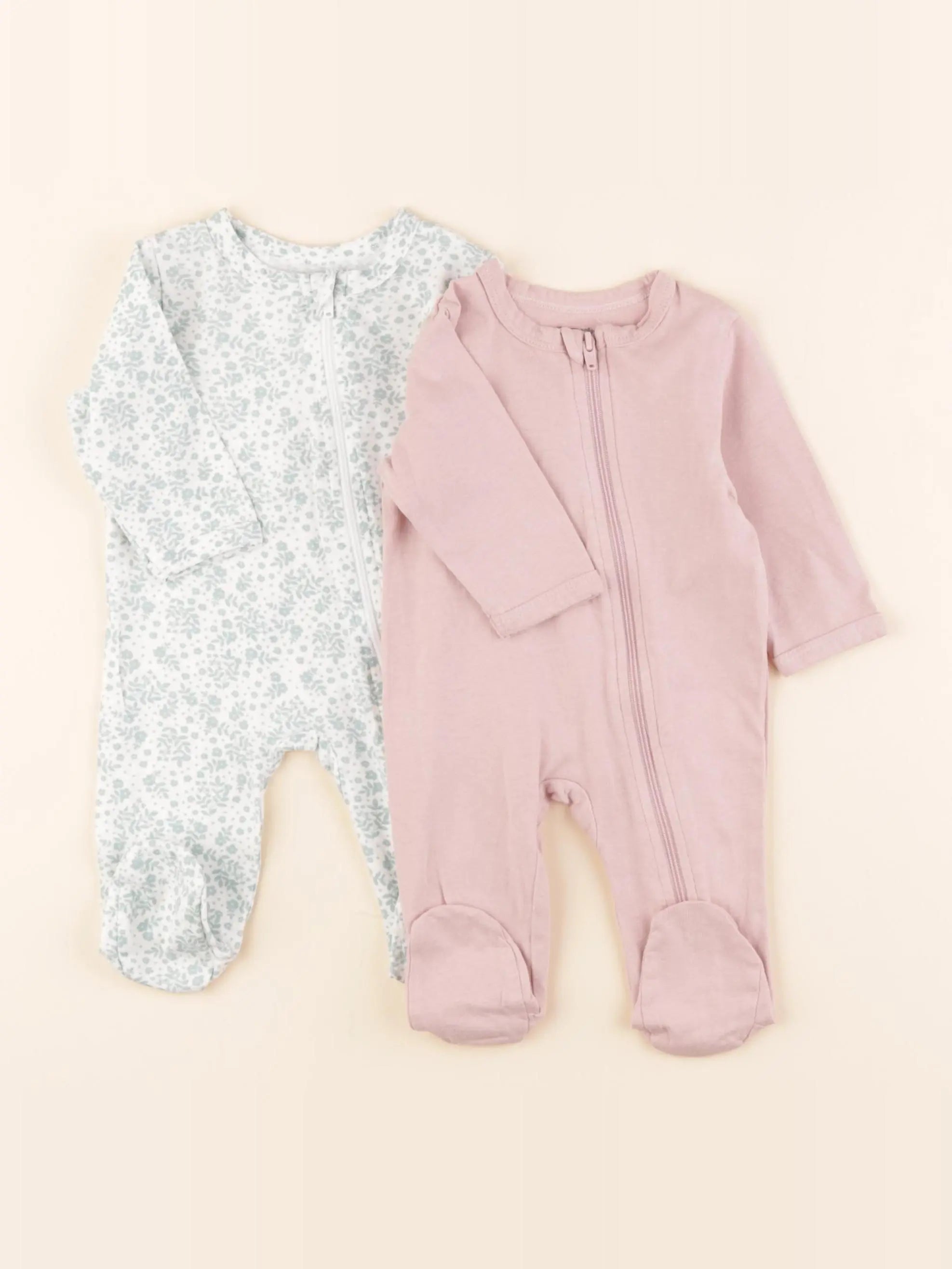 Vertbaudet - pyjama coton rose, vert - 1 mois