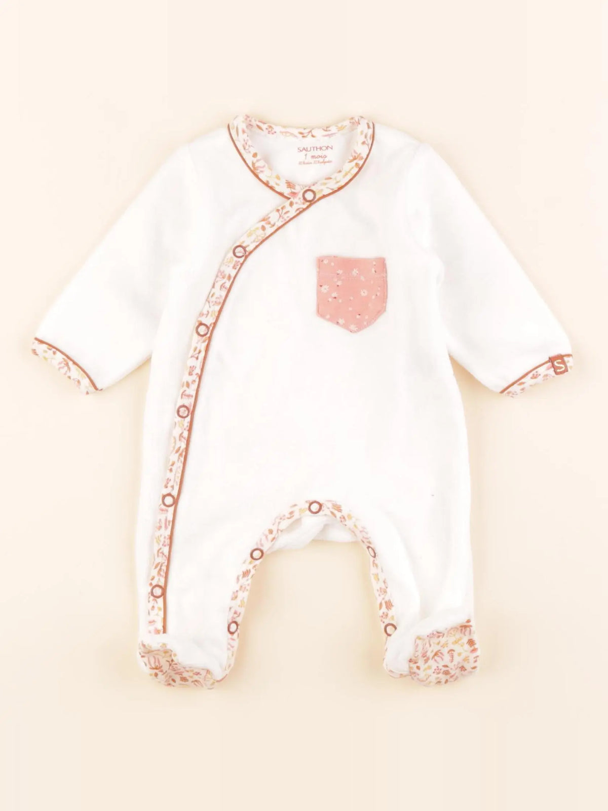 Sauthon - pyjama velours blanc - 1 mois