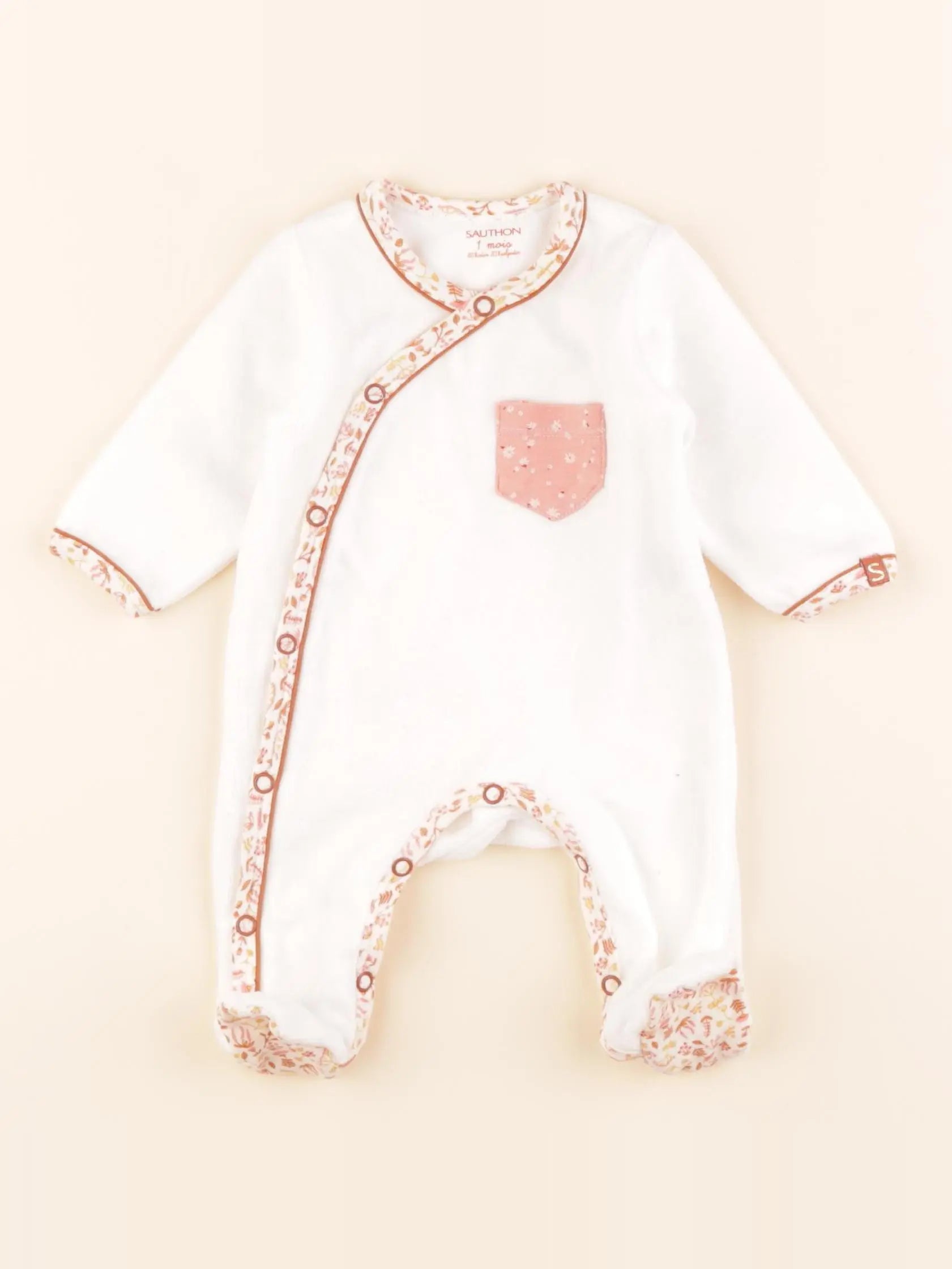 Sauthon - pyjama velours blanc - 1 mois