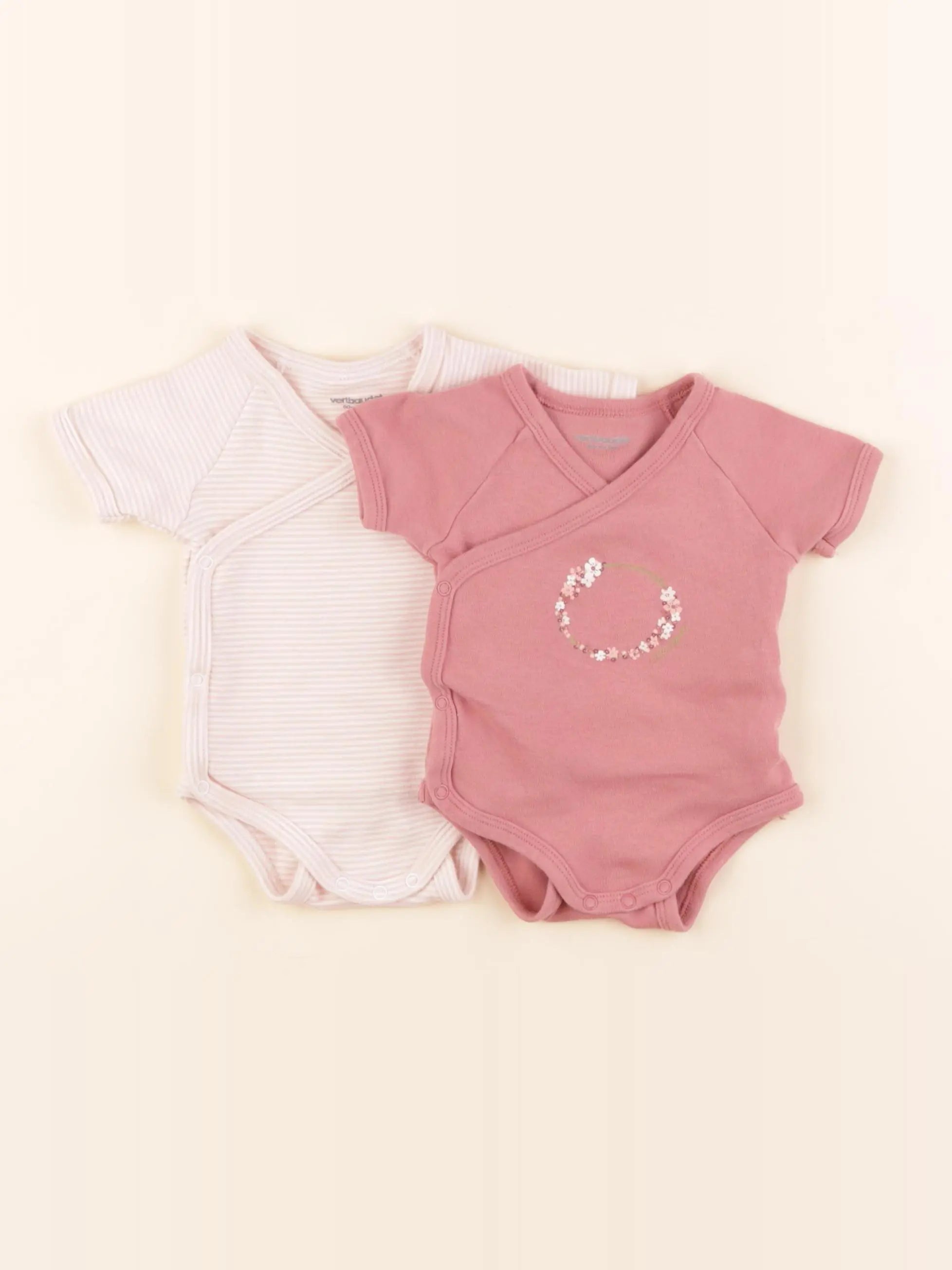Vertbaudet - lot de 2 bodies en coton rose - 3 mois