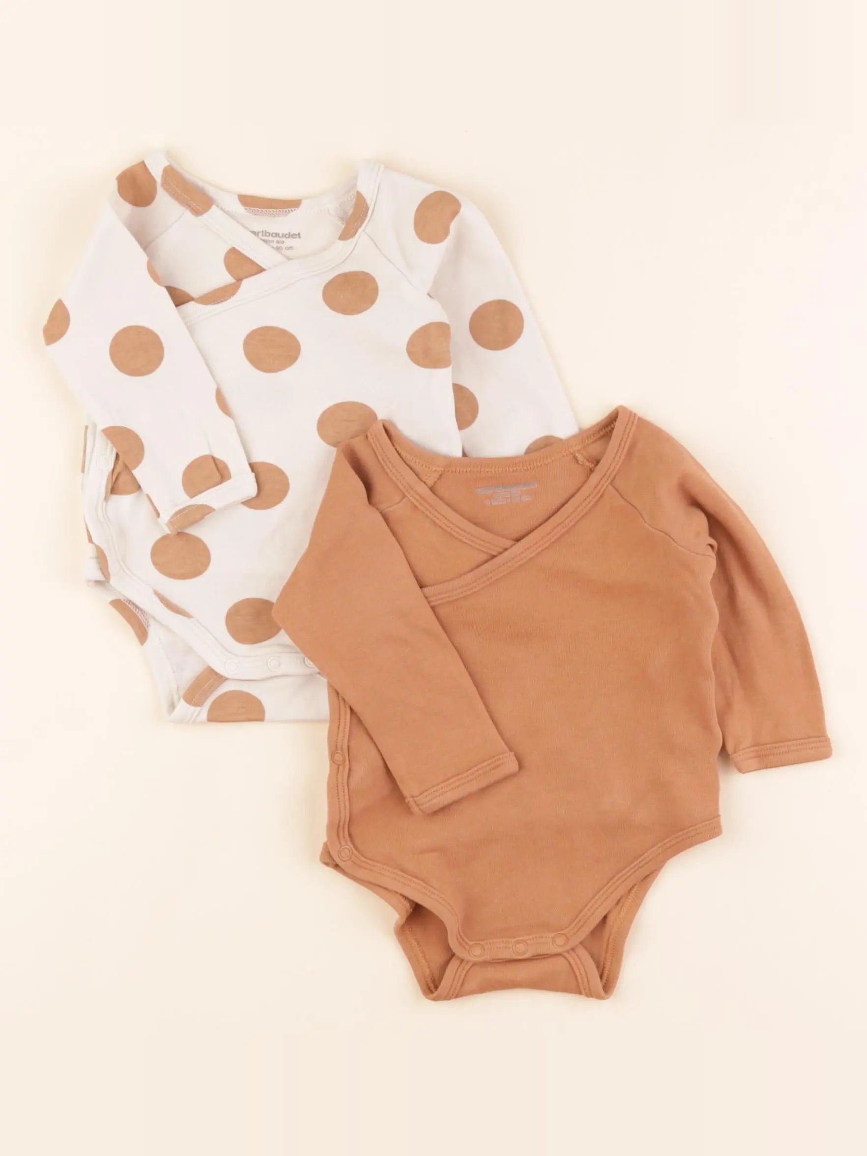 Vertbaudet - lot de 2 bodies en coton marron - 3 mois