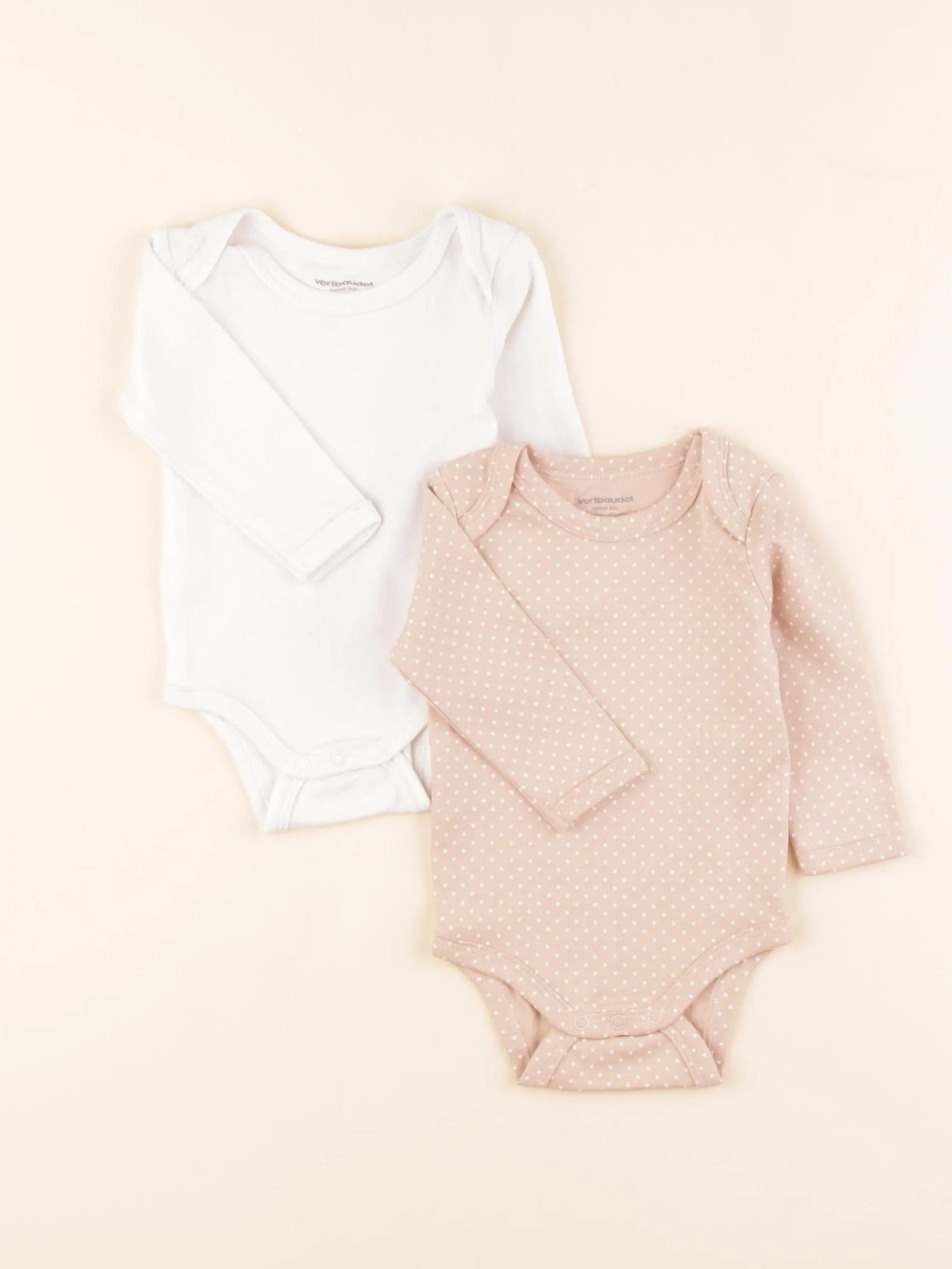 Vertbaudet - lot de 2 bodies en coton rose, blanc - 3 mois