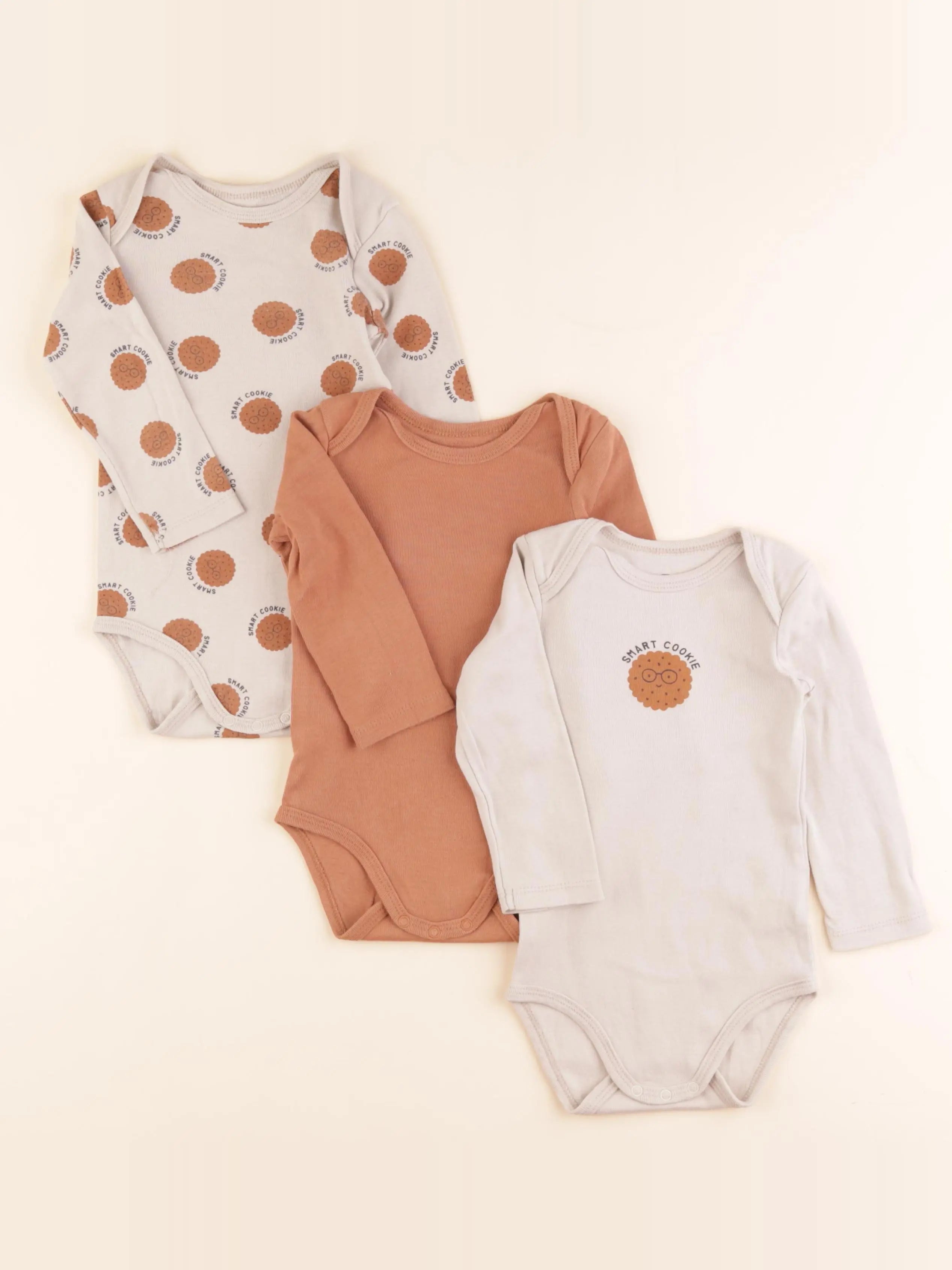 La Redoute - lot de 3 bodies en coton beige, marron - 18 mois