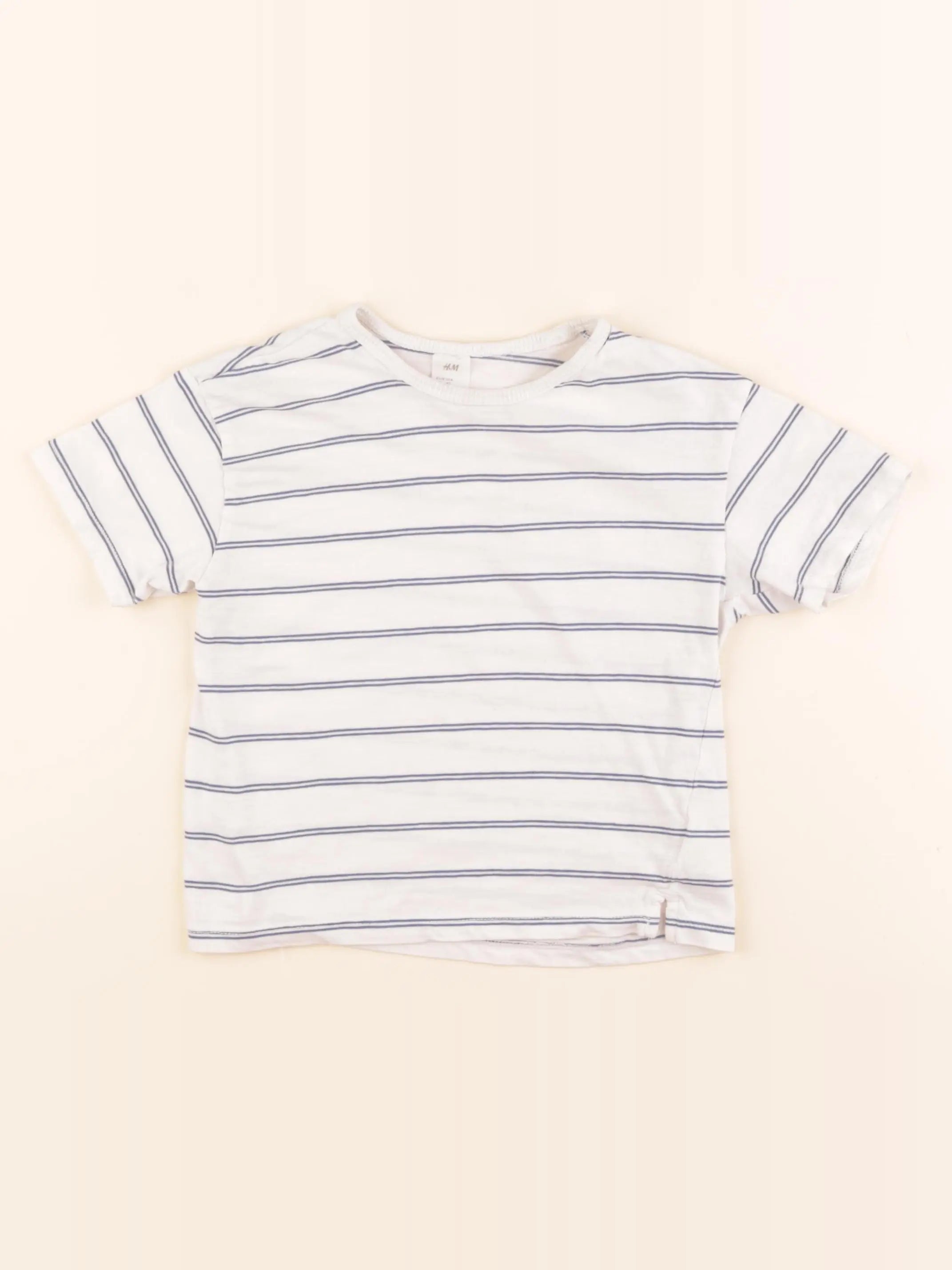 H&M - tee-shirt blanc, bleu - 3/4 ans