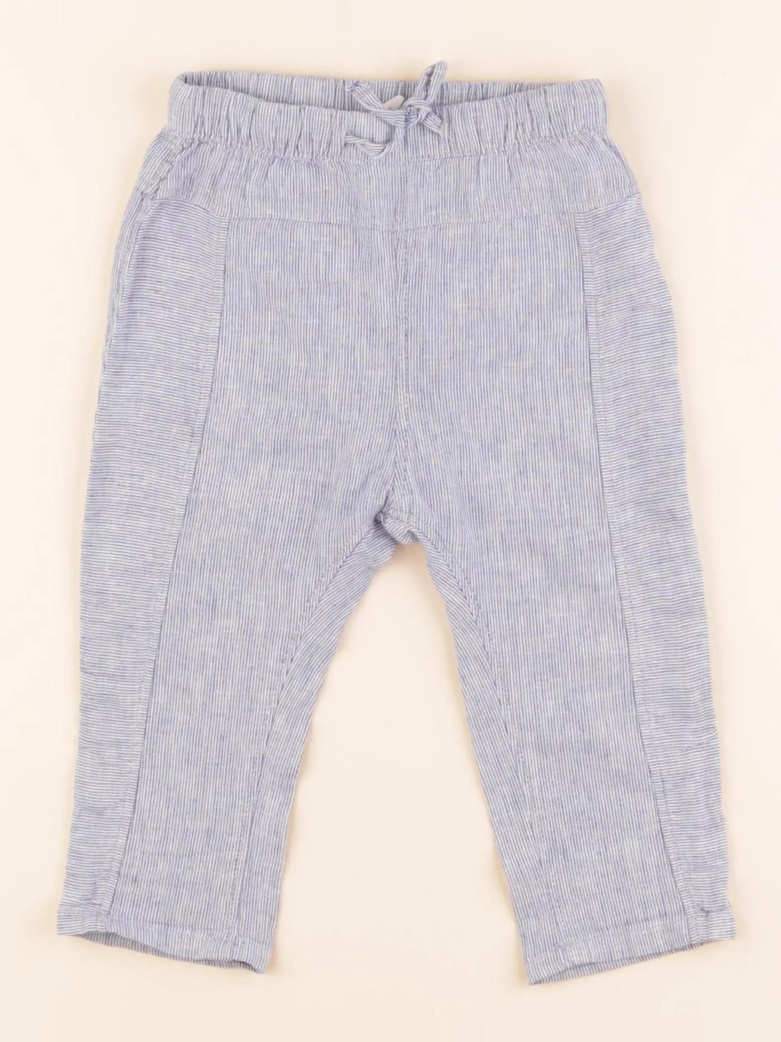 H&M - pantalon bleu, blanc - 9/12 mois