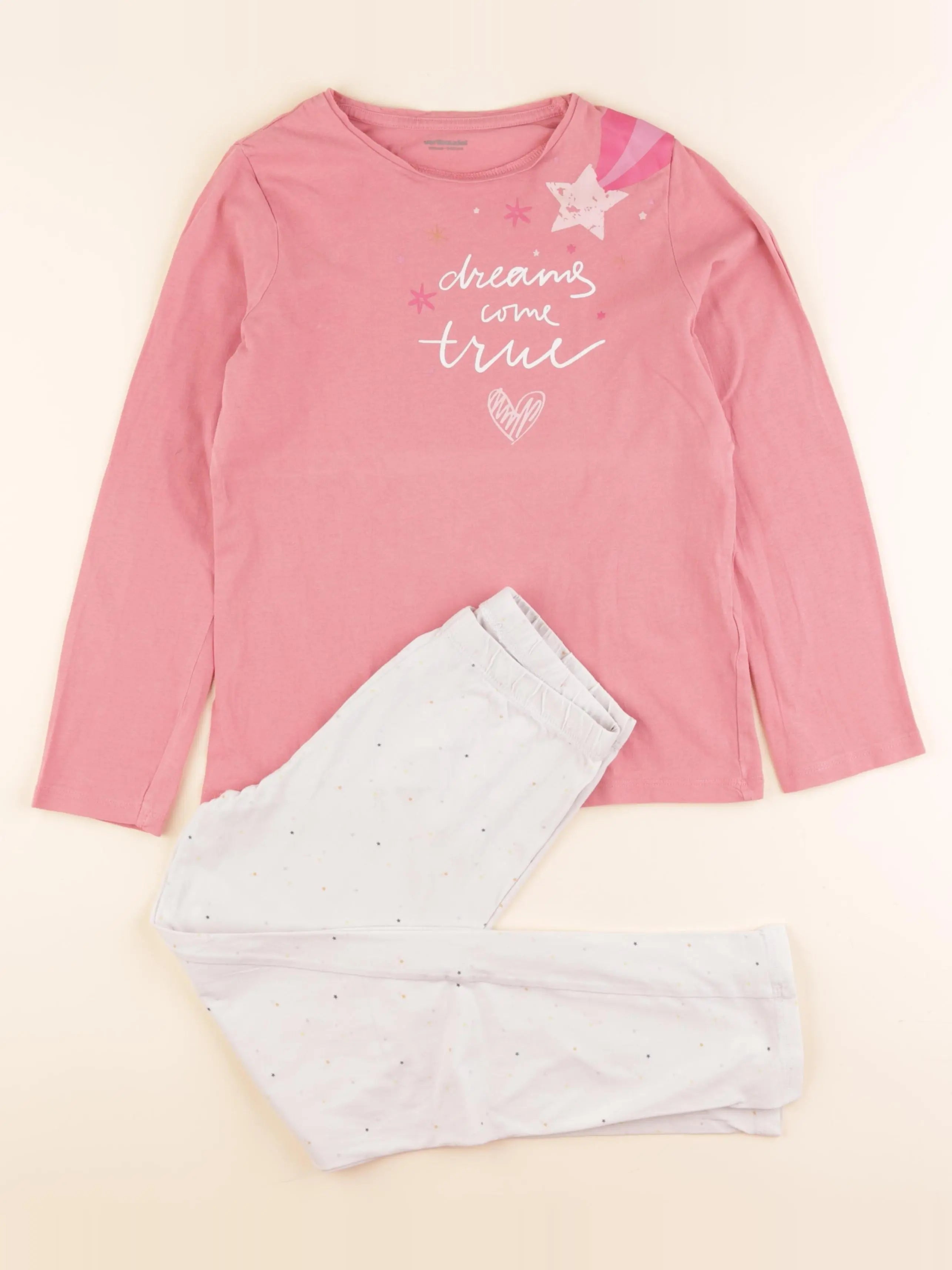 Vertbaudet - pyjama coton blanc, rose - 10 ans