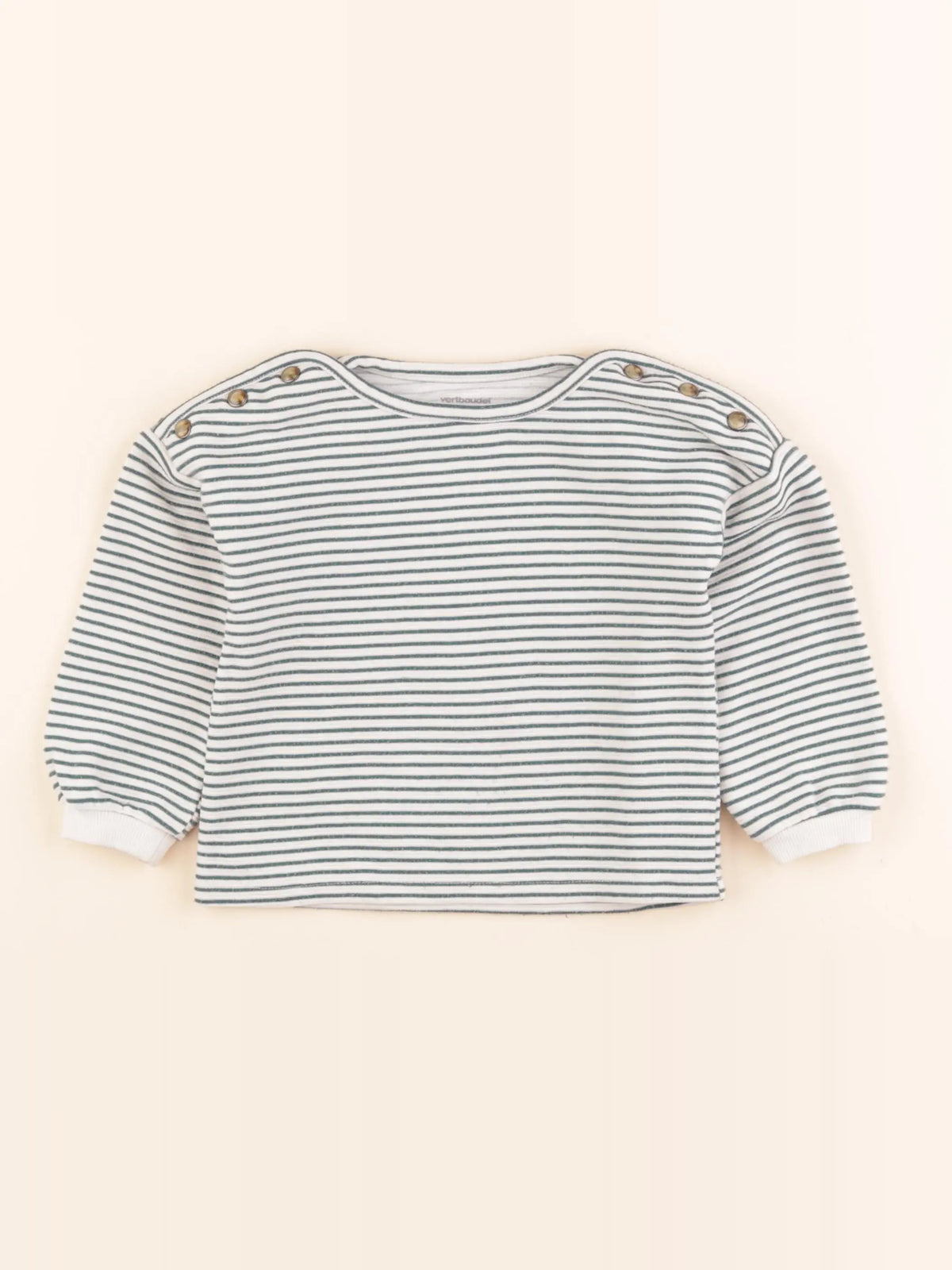 Vertbaudet - pull vert, blanc - 3 ans