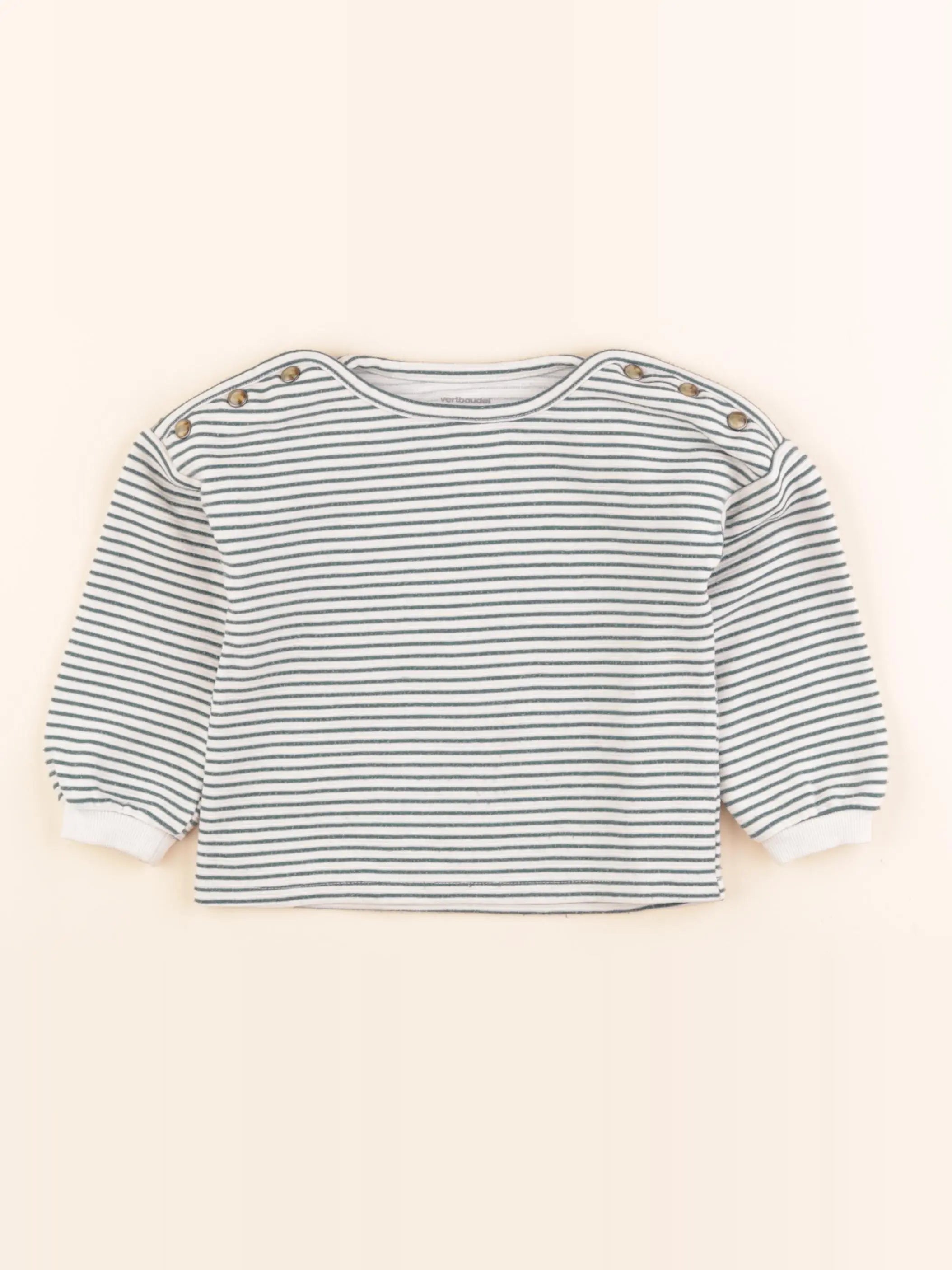 Vertbaudet - pull vert, blanc - 3 ans