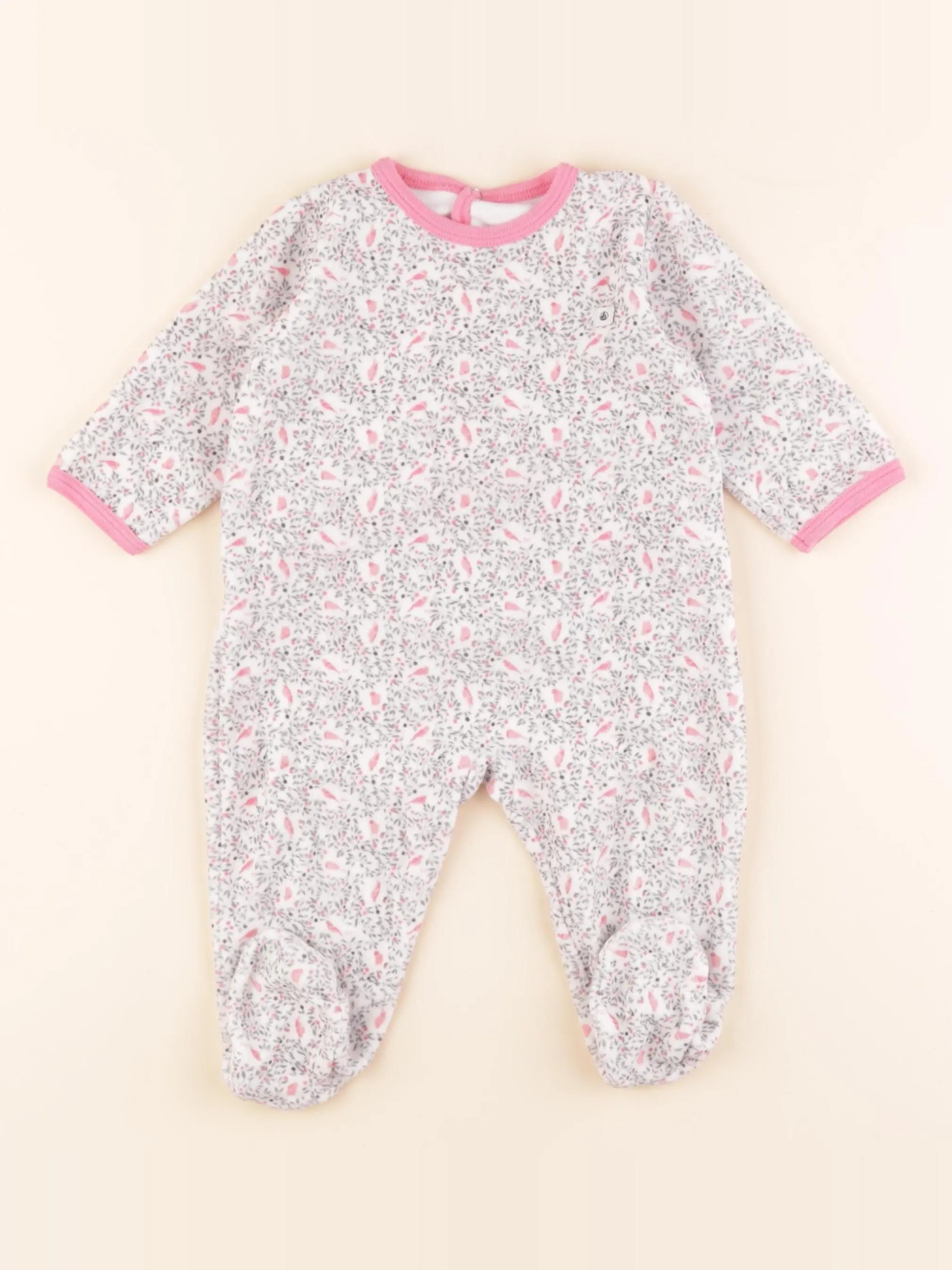 Petit Bateau - pyjama velours blanc, rose - 9 mois