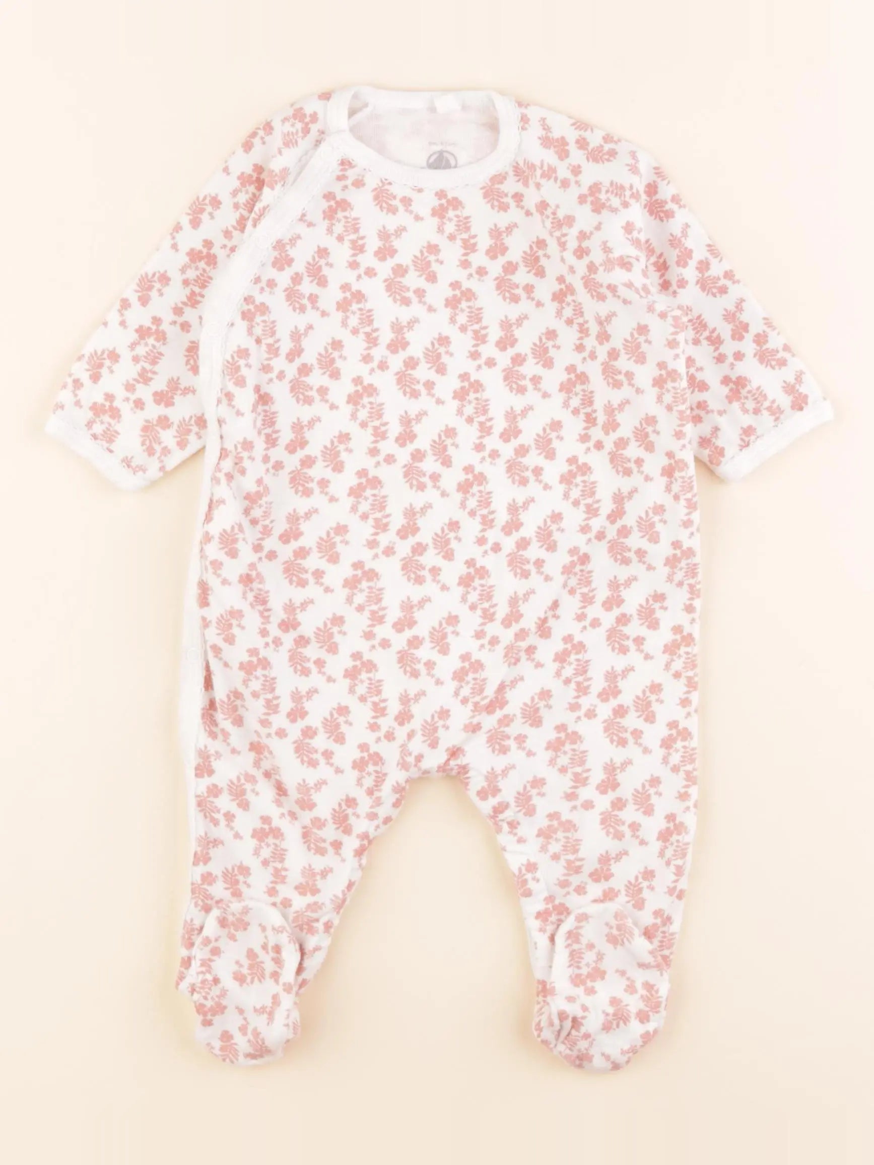 Petit Bateau - pyjama coton blanc, rose - 6 mois
