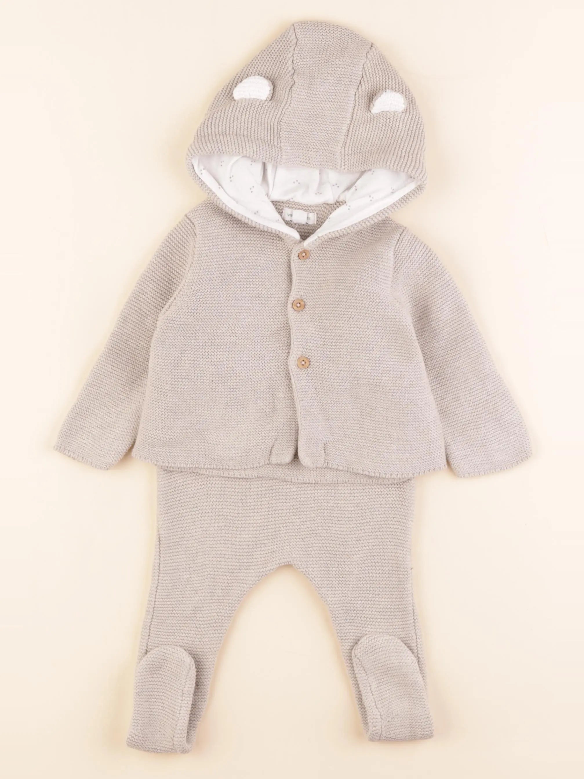 Vertbaudet - ensemble velours beige - 6 mois