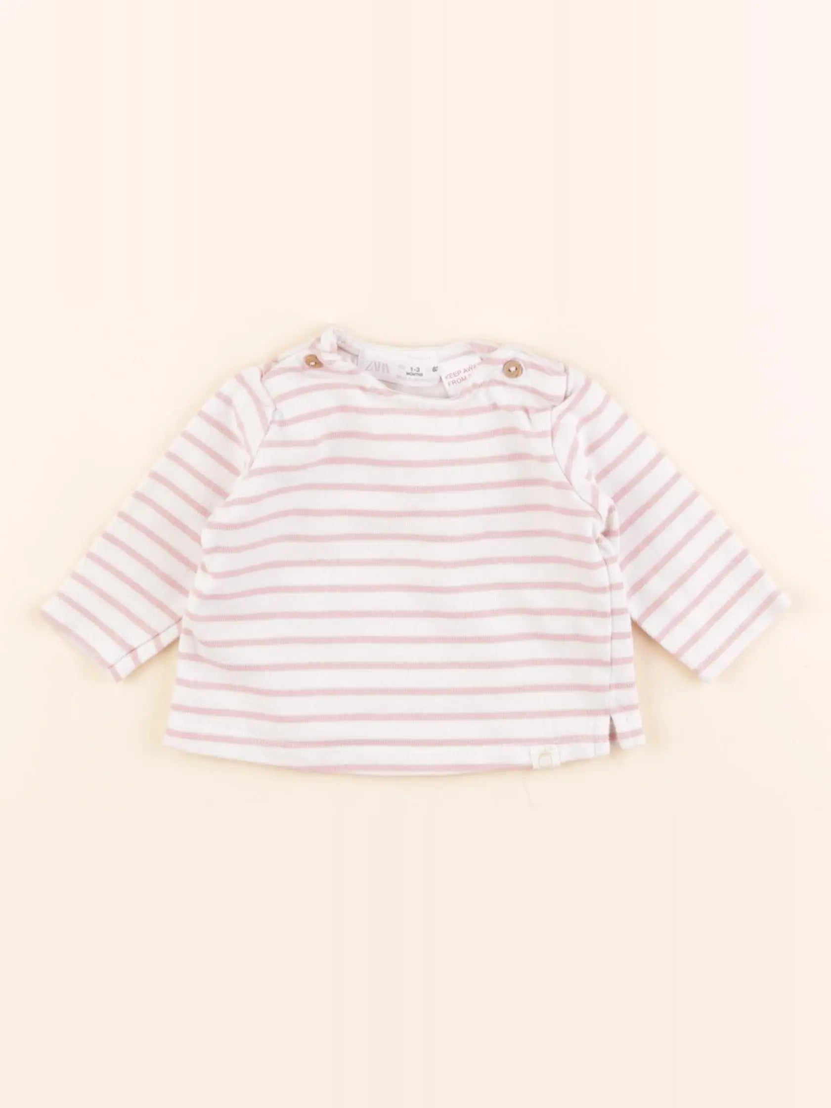 Zara - tee-shirt blanc, rose - 1/3 mois