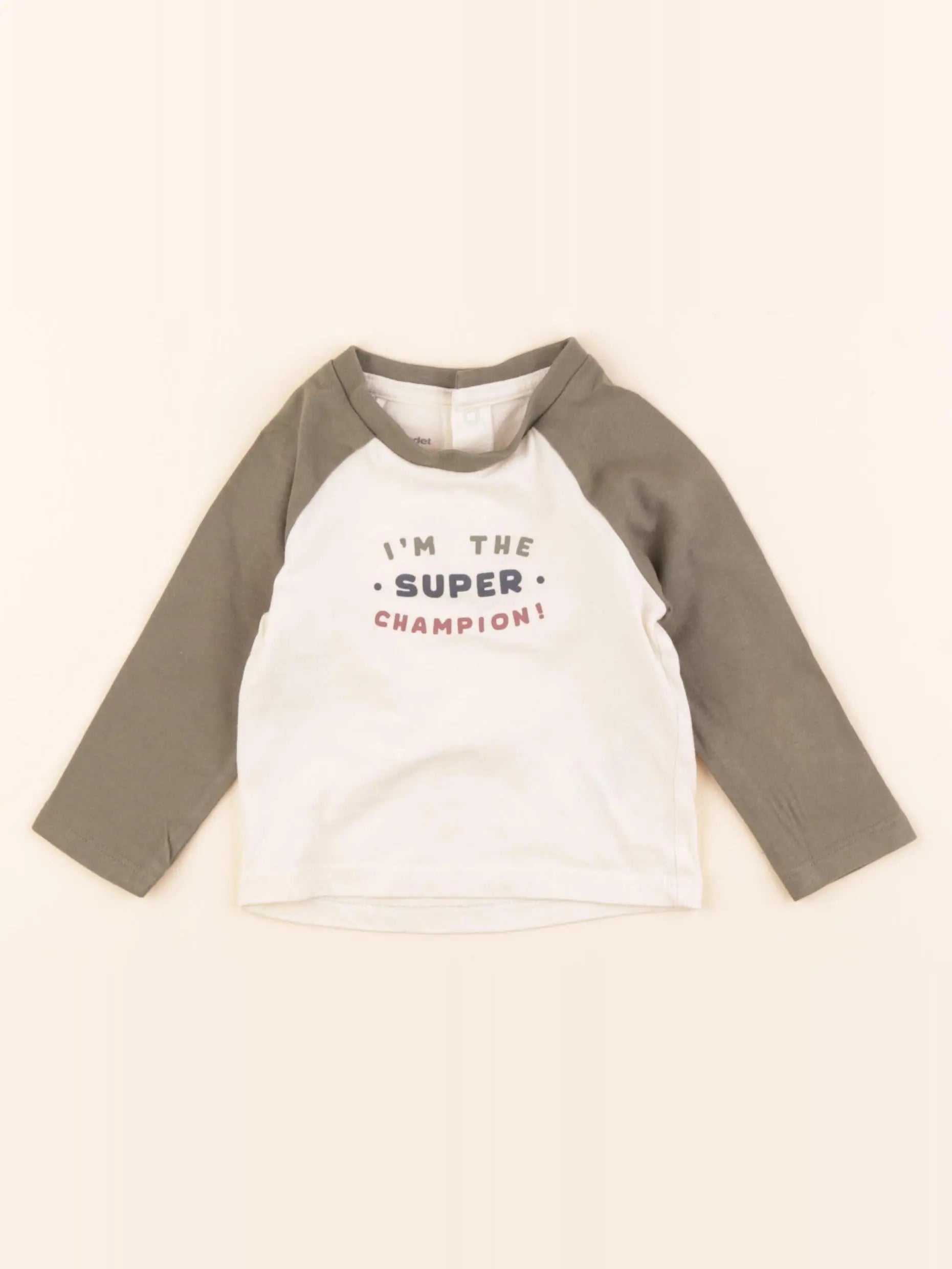Vertbaudet - tee-shirt beige, vert - 6 mois