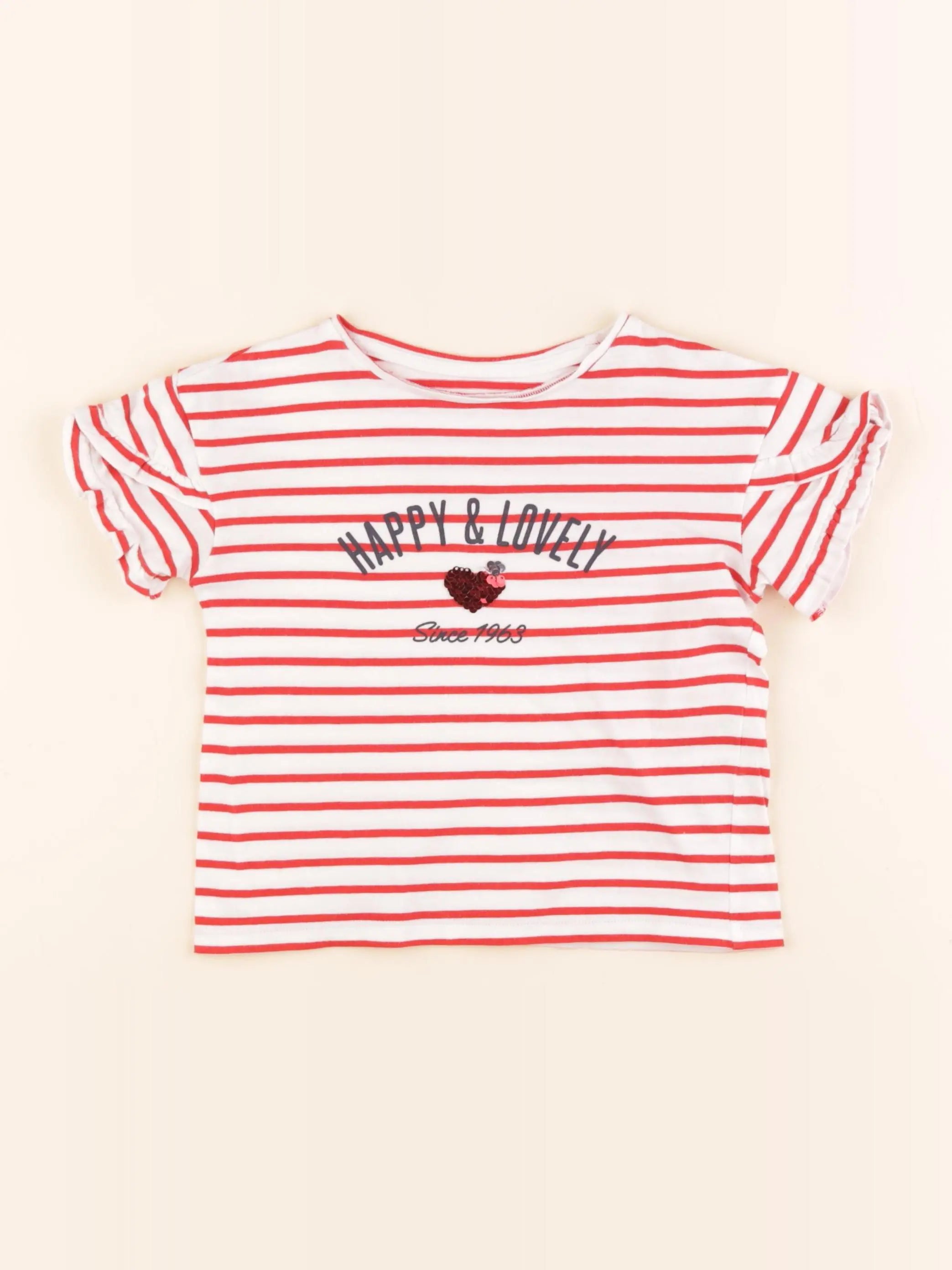 Vertbaudet - tee-shirt blanc, rouge - 4 ans