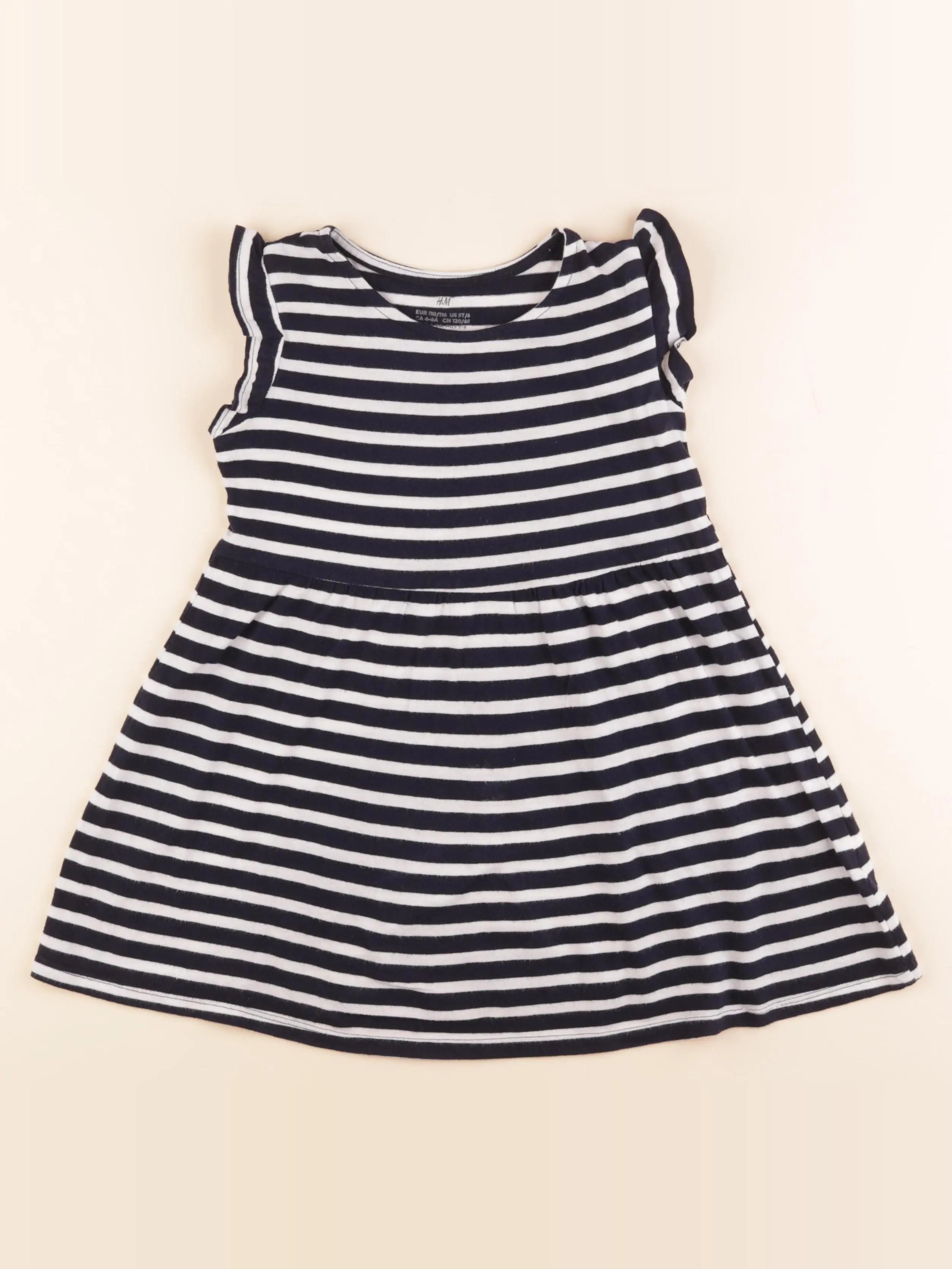 H&M - robe bleu, blanc - 4/6 ans
