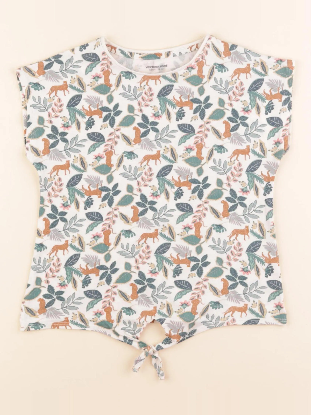 Vertbaudet - tee-shirt vert, beige - 6 ans