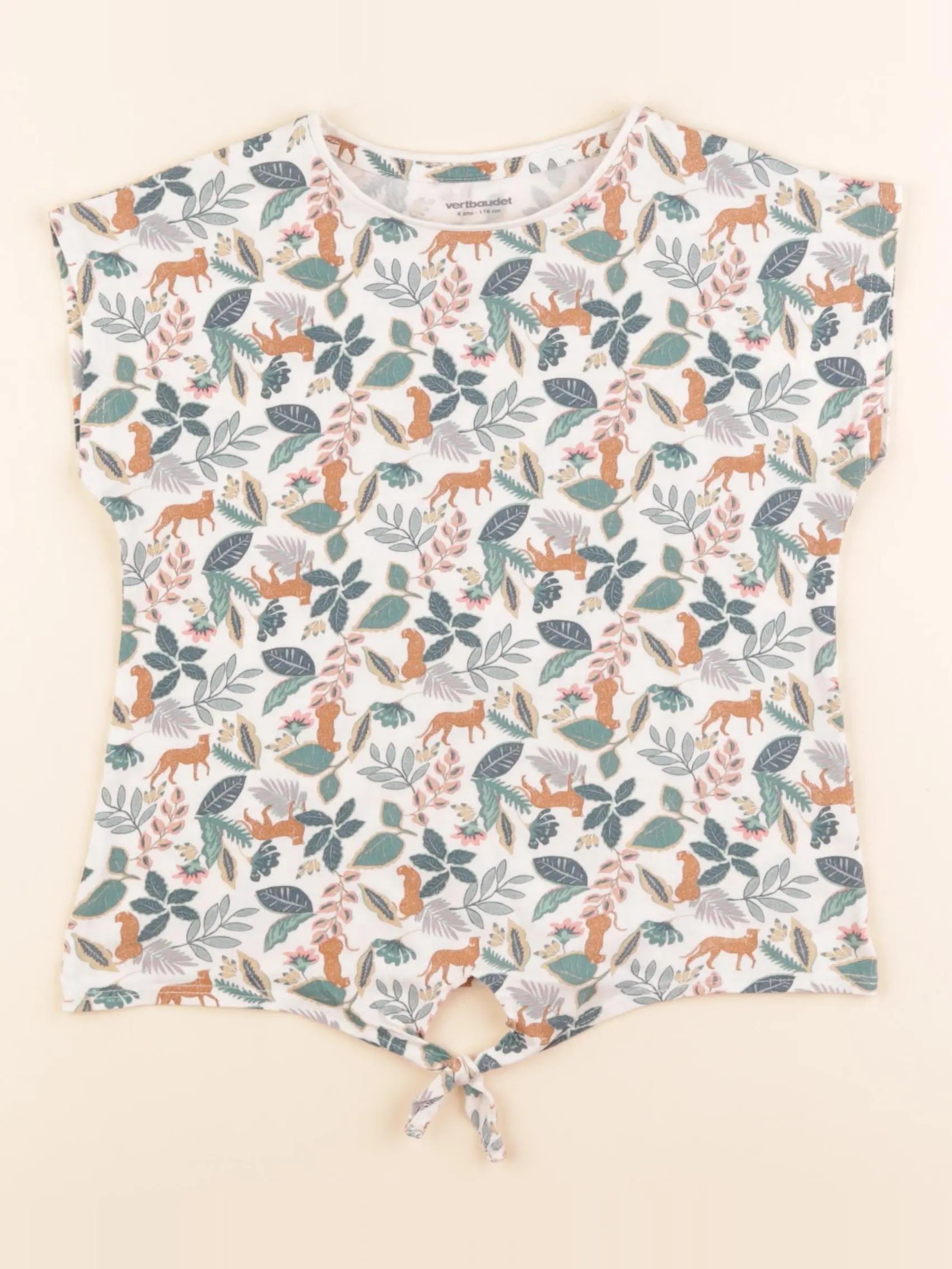 Vertbaudet - tee-shirt vert, beige - 6 ans