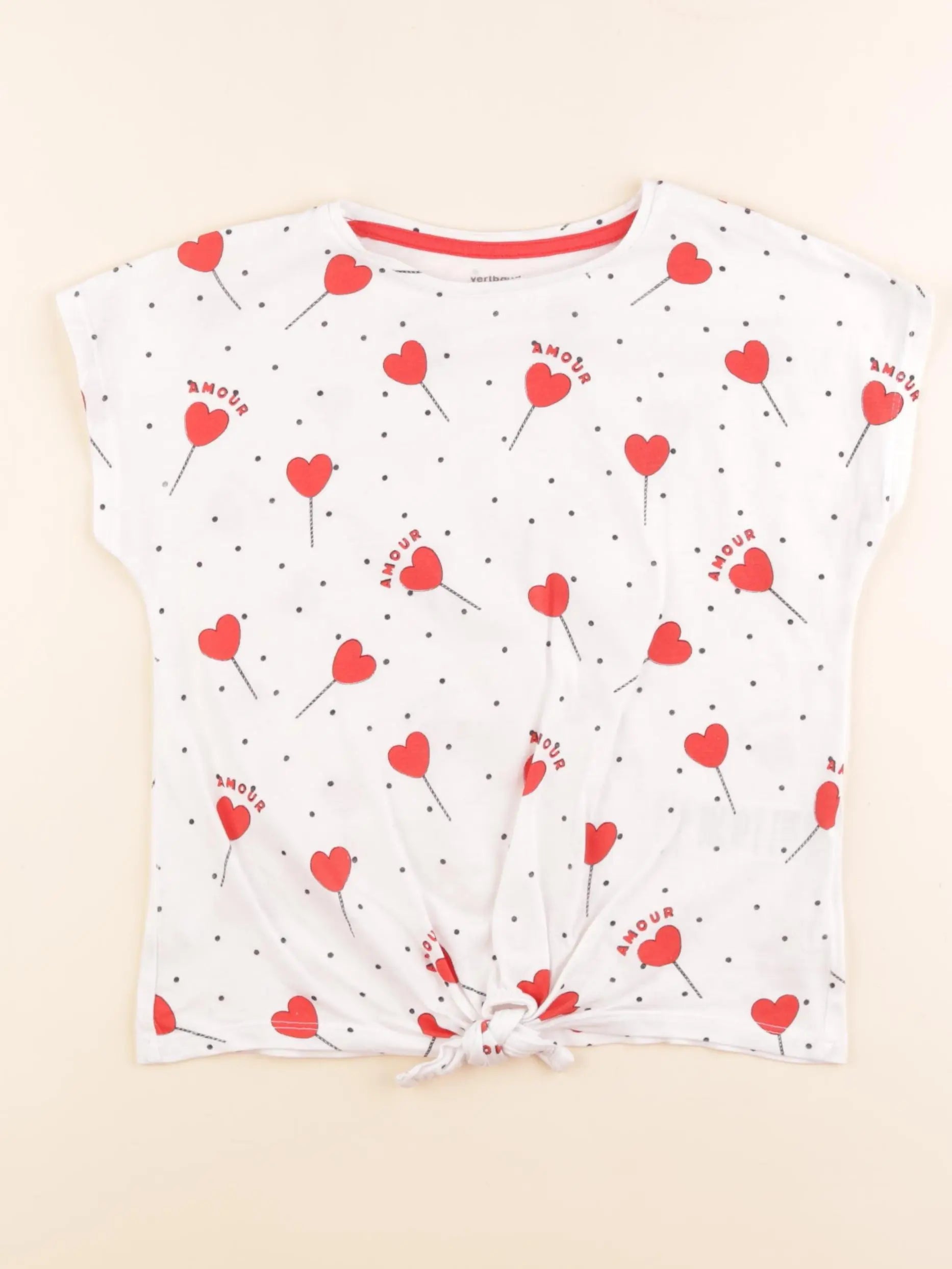 Vertbaudet - tee-shirt blanc, rouge - 8 ans