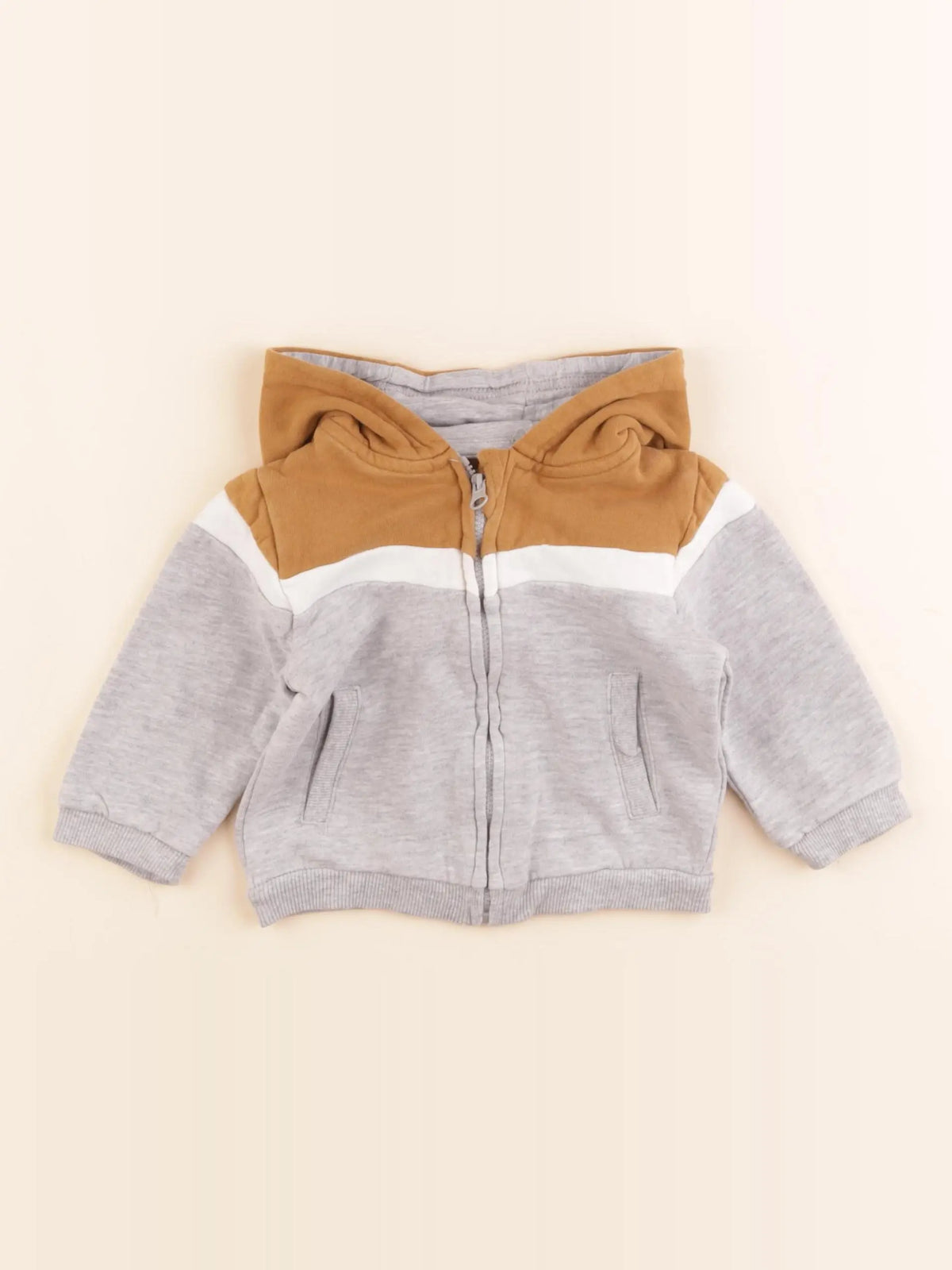 Vertbaudet - sweat gris, marron - 9 mois