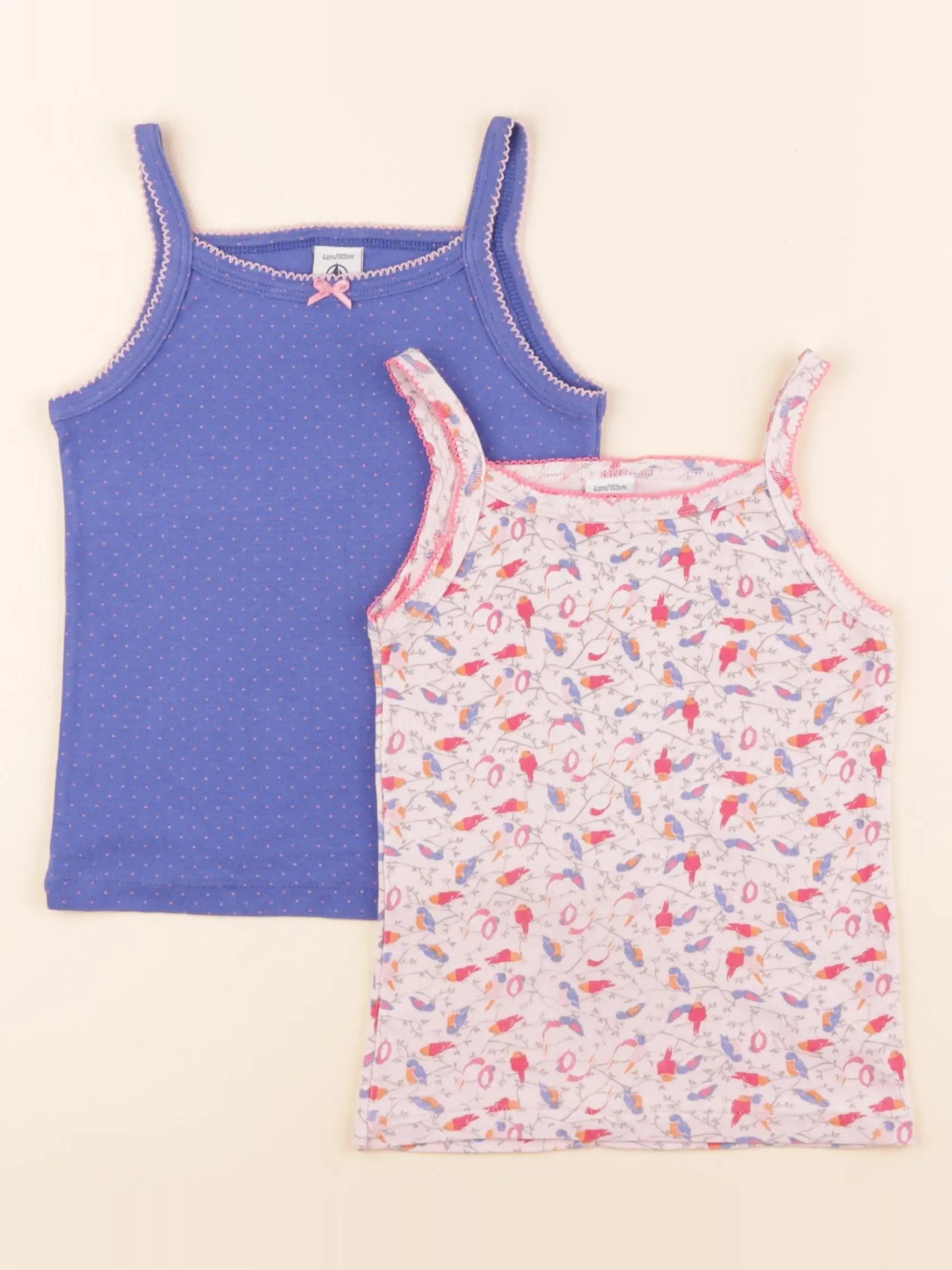Petit Bateau - lot de 2 maillots de corps rose, bleu - 4 ans